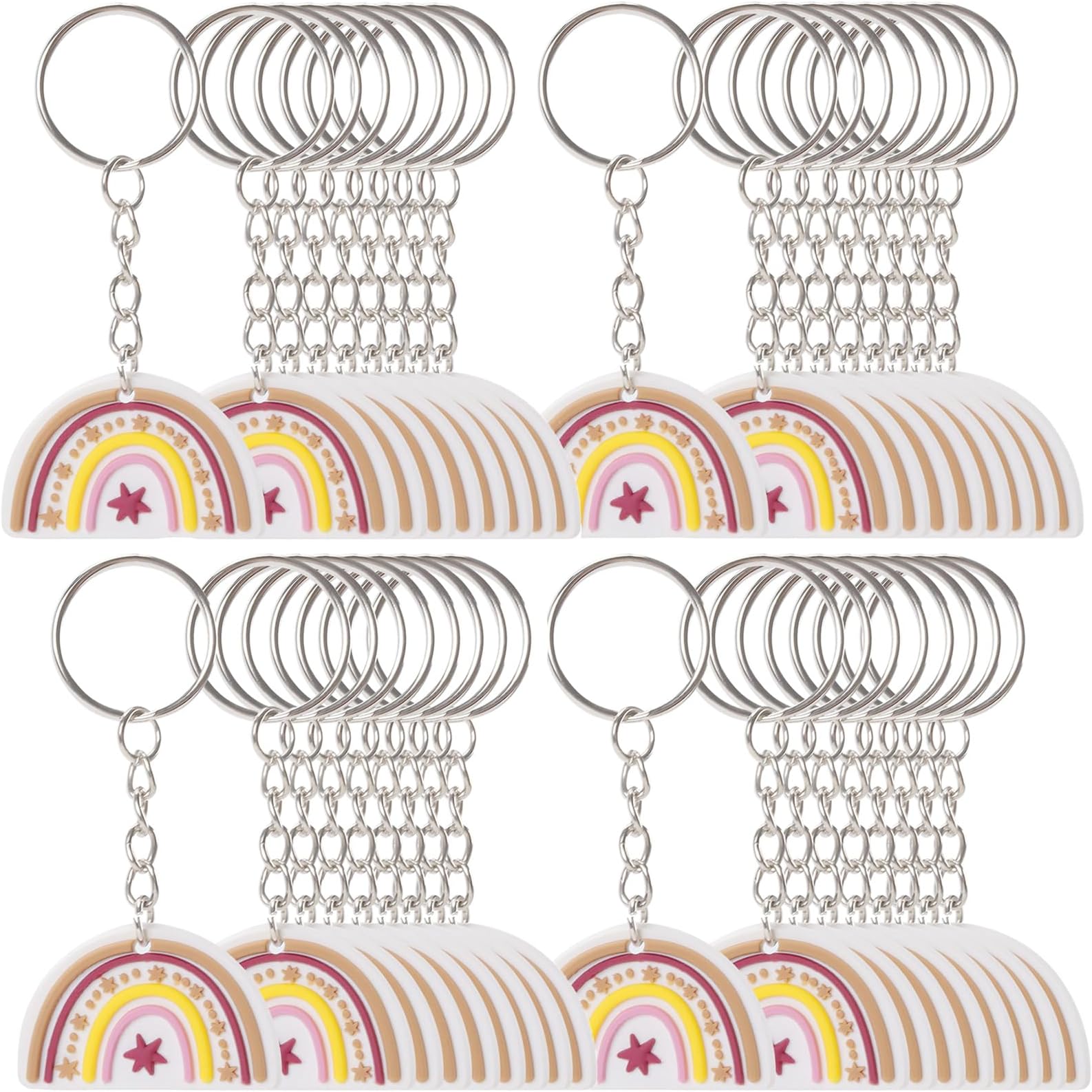 - 60 Pack Rainbow Silicone Keychains Bulk, Vibrant Color Key Rings for Backpack, Purse, Camera, Durable Party Favors, for Bag Charms and Pendants