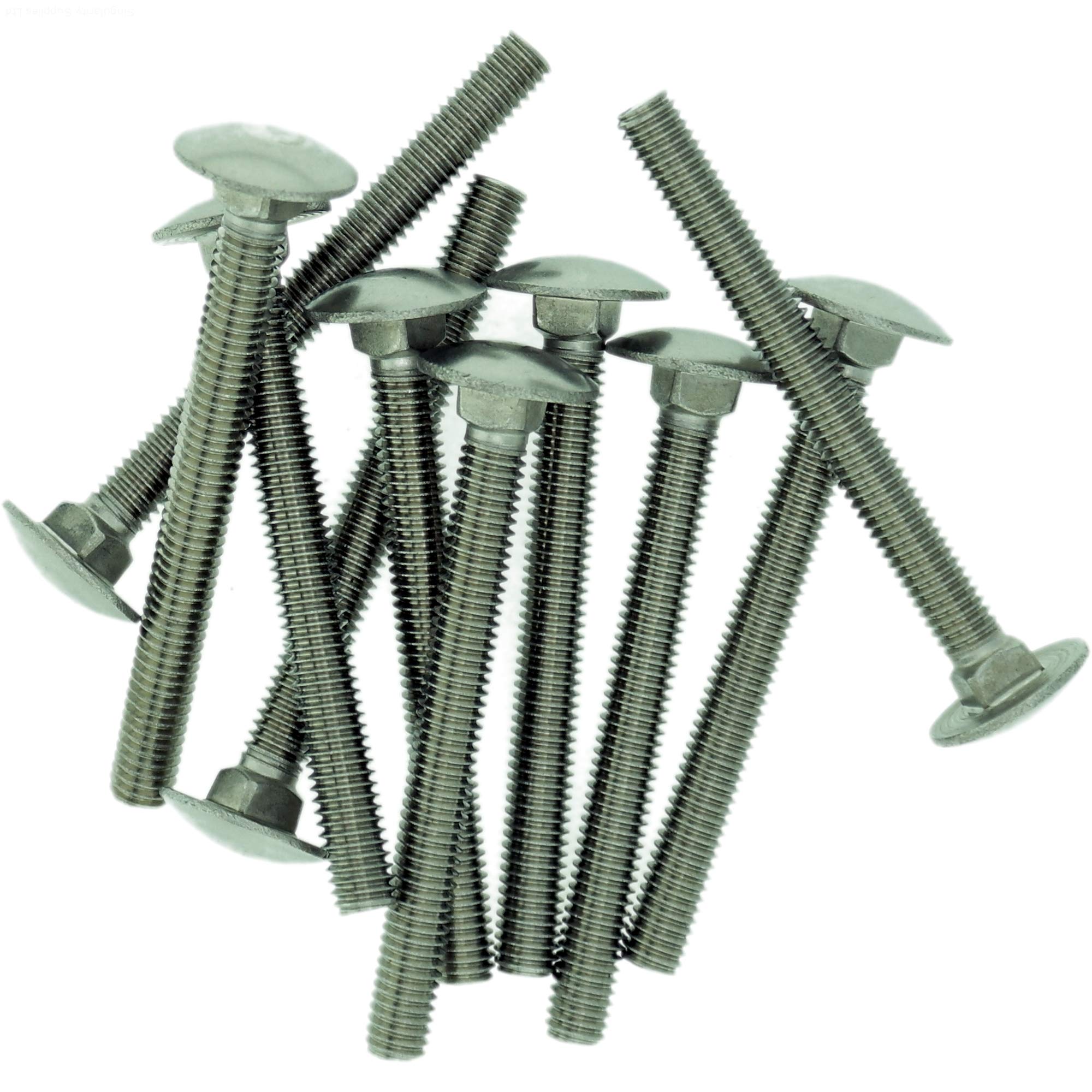 Singularity Supplies M6 (6Mm X 40Mm) Cup Square Carriage Bolt (Fully Threaded) - Stainless Steel (A2) (Pack Of 10)