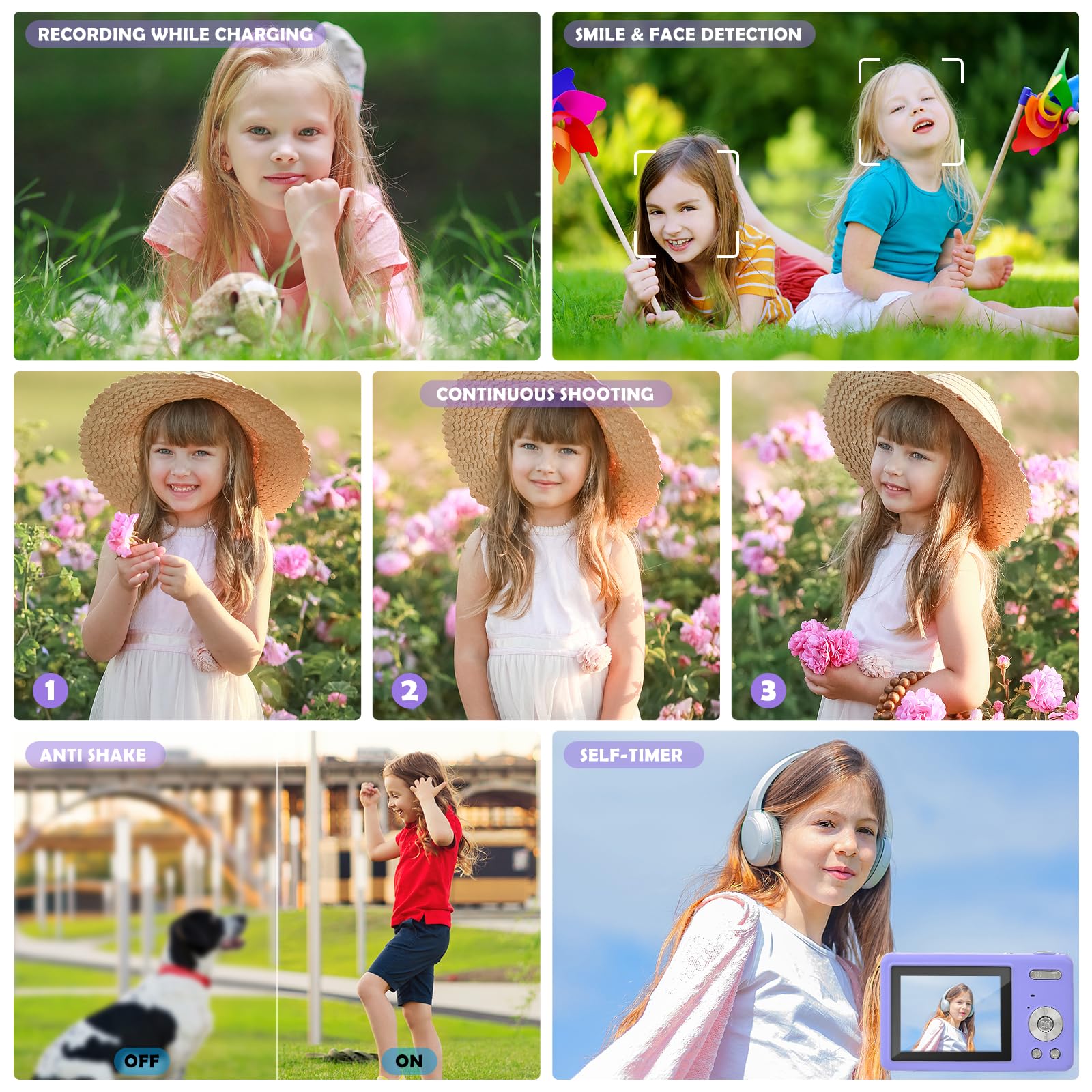 Macchina Fotografica Digitale con Scheda 64GB, 1080P 40MP Fotocamera Digitale Compatta con Zoom 8X Flash, Fotocamere Digitali Per Bambini Adolescenti Adulto Principianti (Viola)