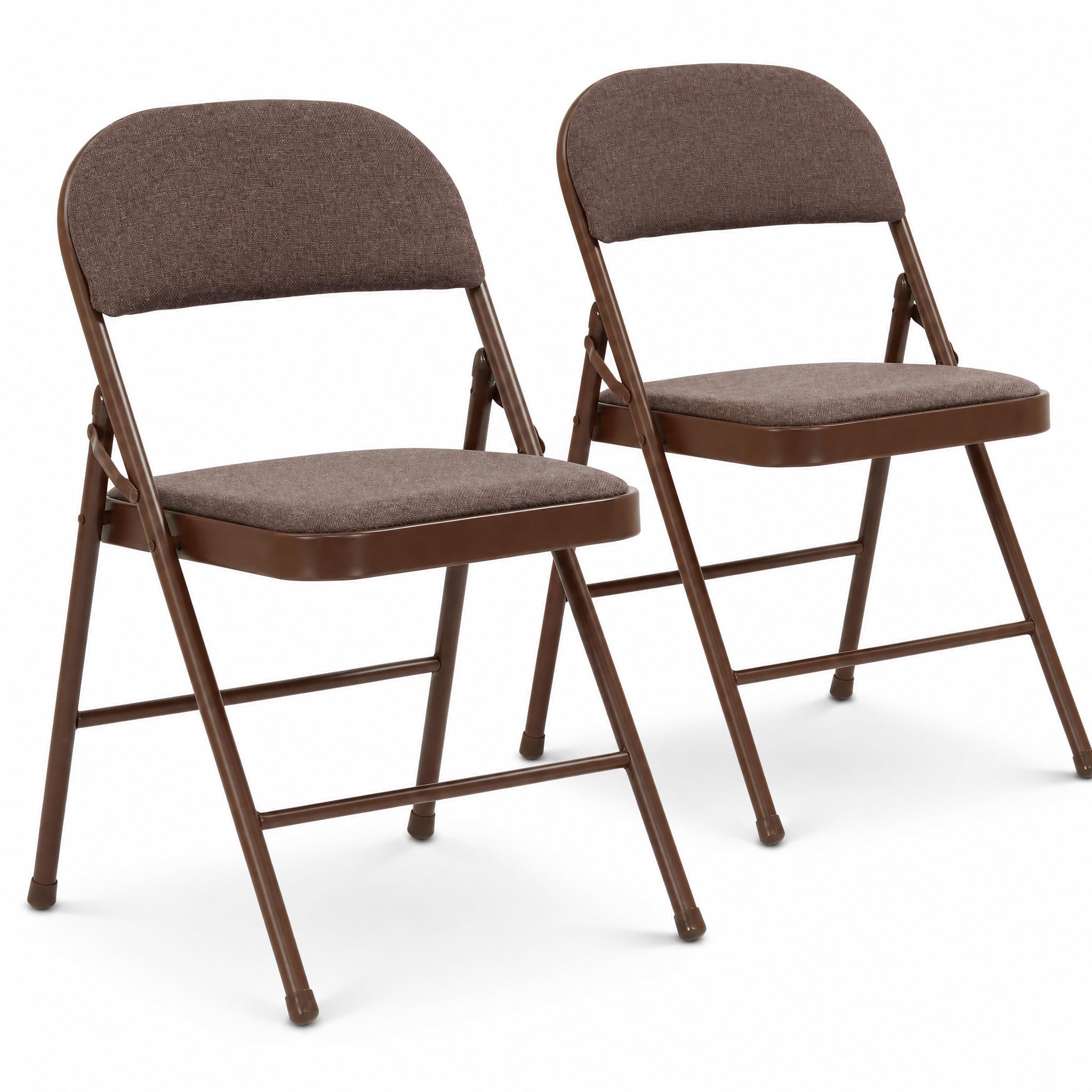 Bravich Folding Chairs Set of 2, Padded Fabric Foldable Dining Office Bedroom Vanity Chairs with Steel Frames, Fold Flat for Easy Storage, Brown, Pack of 2 โ image 1
