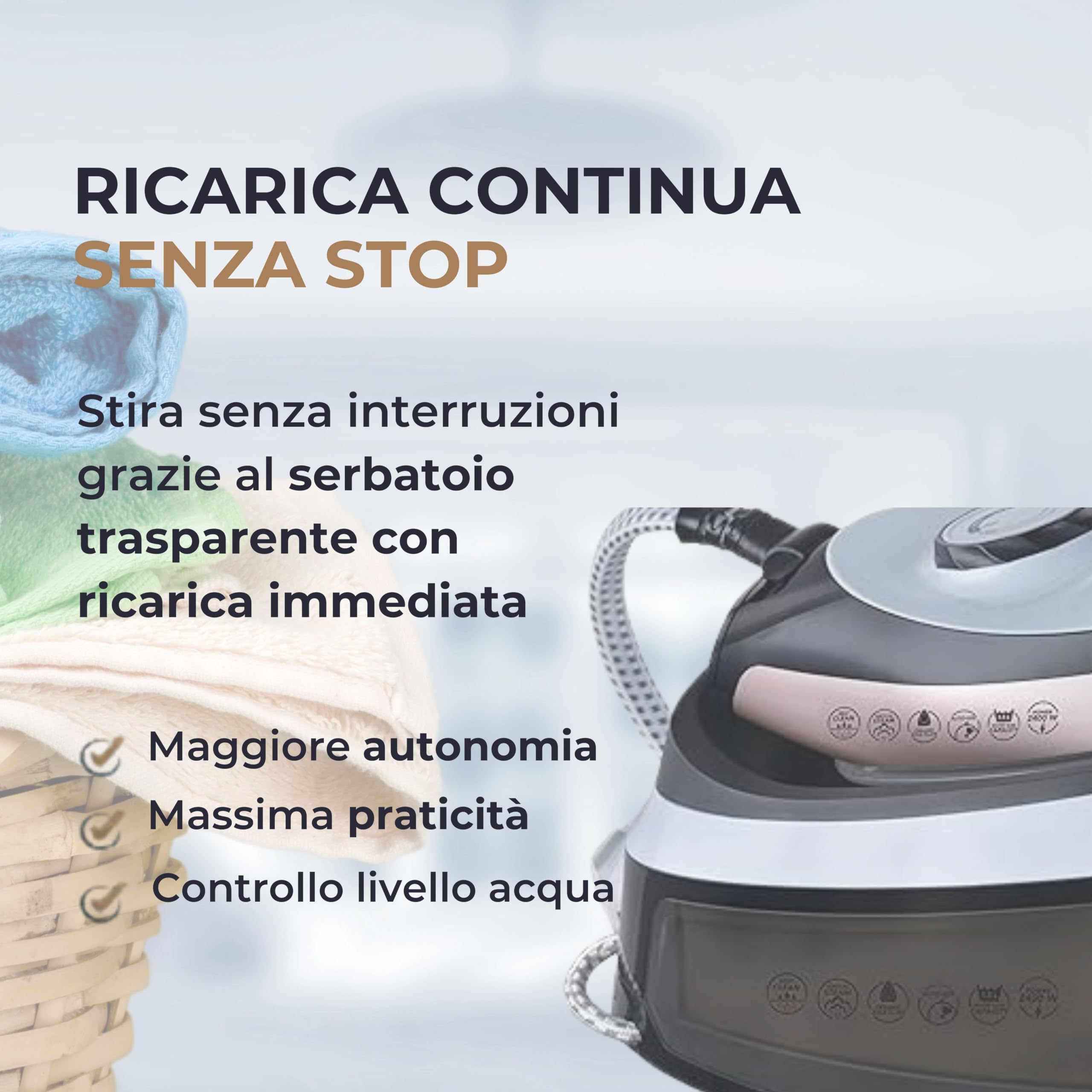 Digiquest Ferro da stiro 2400W con caldaia e piastra in ceramica con display a led, serbatoio trasparente, ricarica acqua continua, colpo di vapore STEAMY BOILY (2400W CALDAIA)