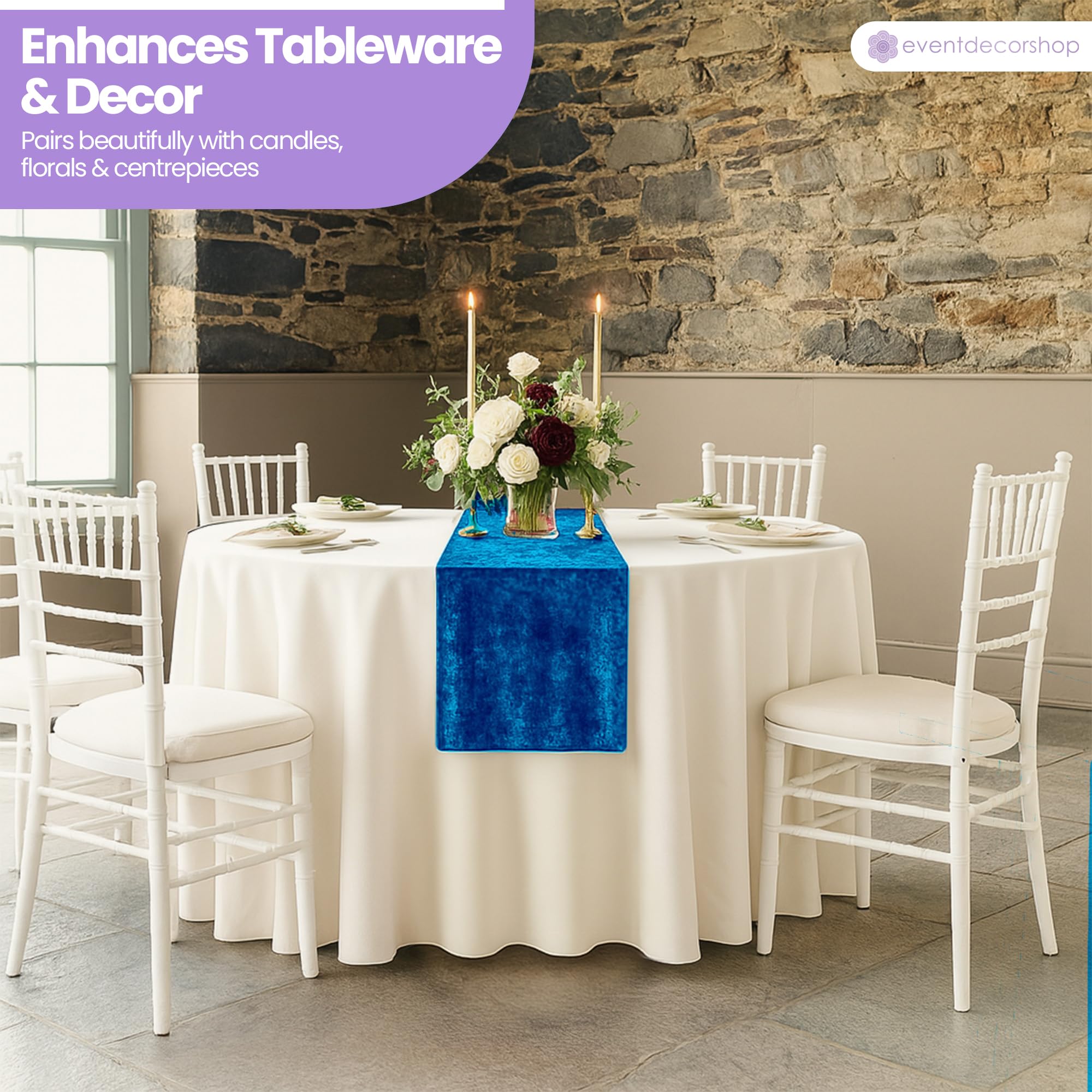 Lot de 10 chemins de table longs en velours écrasé pour fêtes et événements - Décoration de table de banquet de luxe - 33 x 274 cm - Pour mariage, printemps, Noël, maison, salle à manger