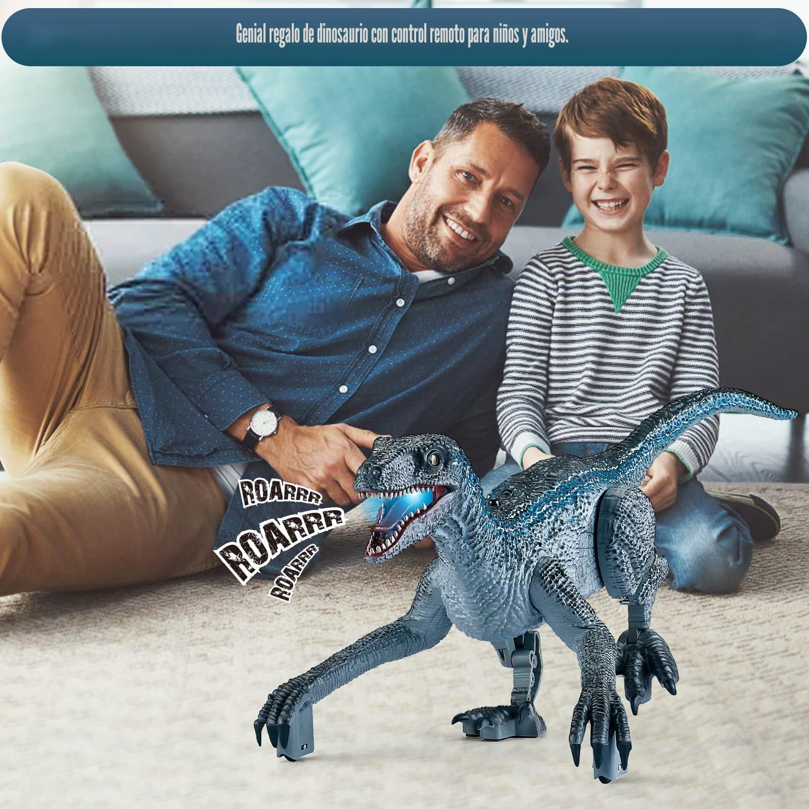 Dinosaurio Teledirigido, Dinosaurio Juguete para Niños, Dino Robots a Control Remoto con Luces LED y Sonidos, Juguete Teledirigido para Niños de 3 4 5 6 7 8 Años, Navidad