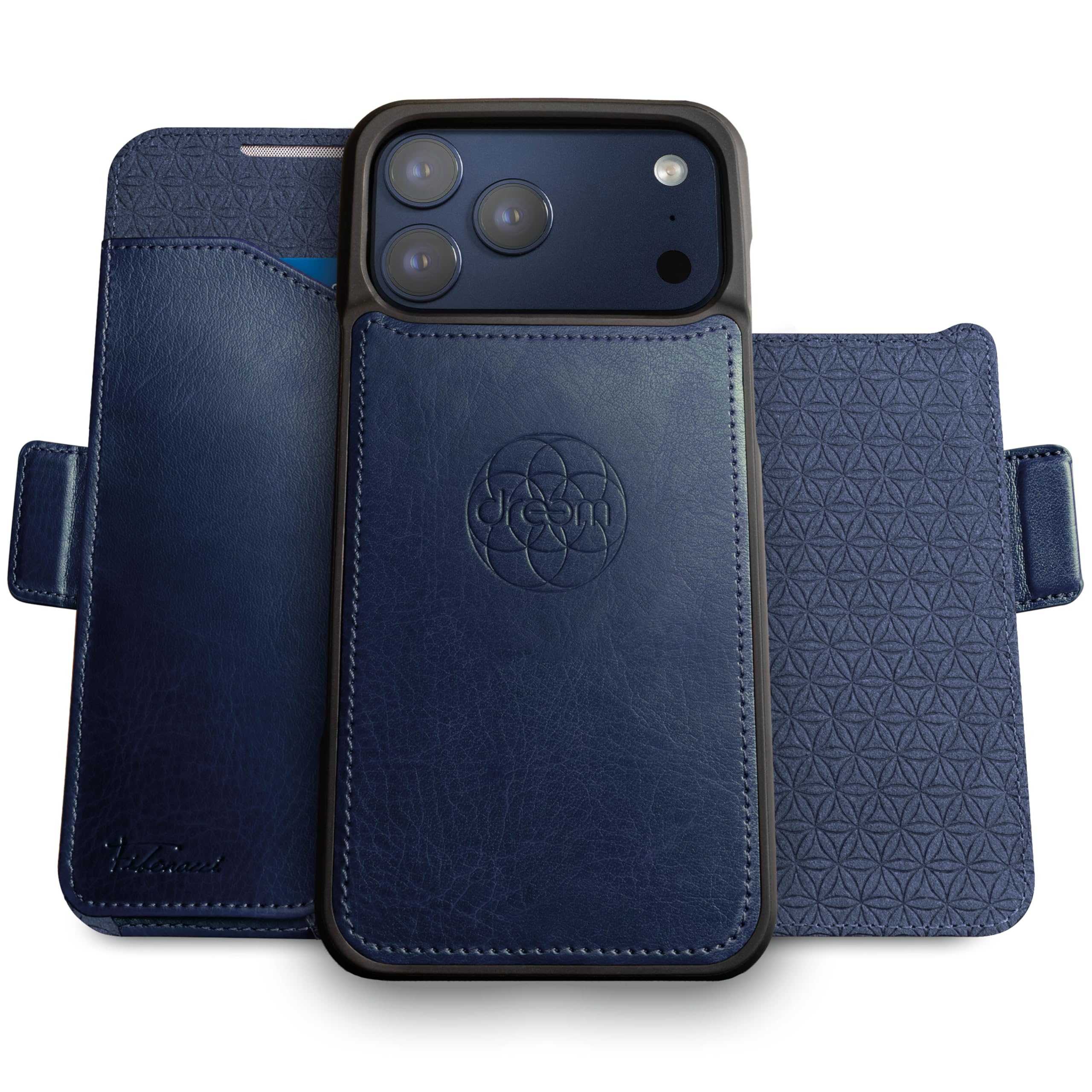 dreem Coque pour iPhone 17 Pro Max, Étui de Téléphone Révolutionnaire avec Support, en Cuir Végan, Coque Magnétique Détachable, Protection RFID, Boîte-Cadeau [Fibonacci:Royal] - 1