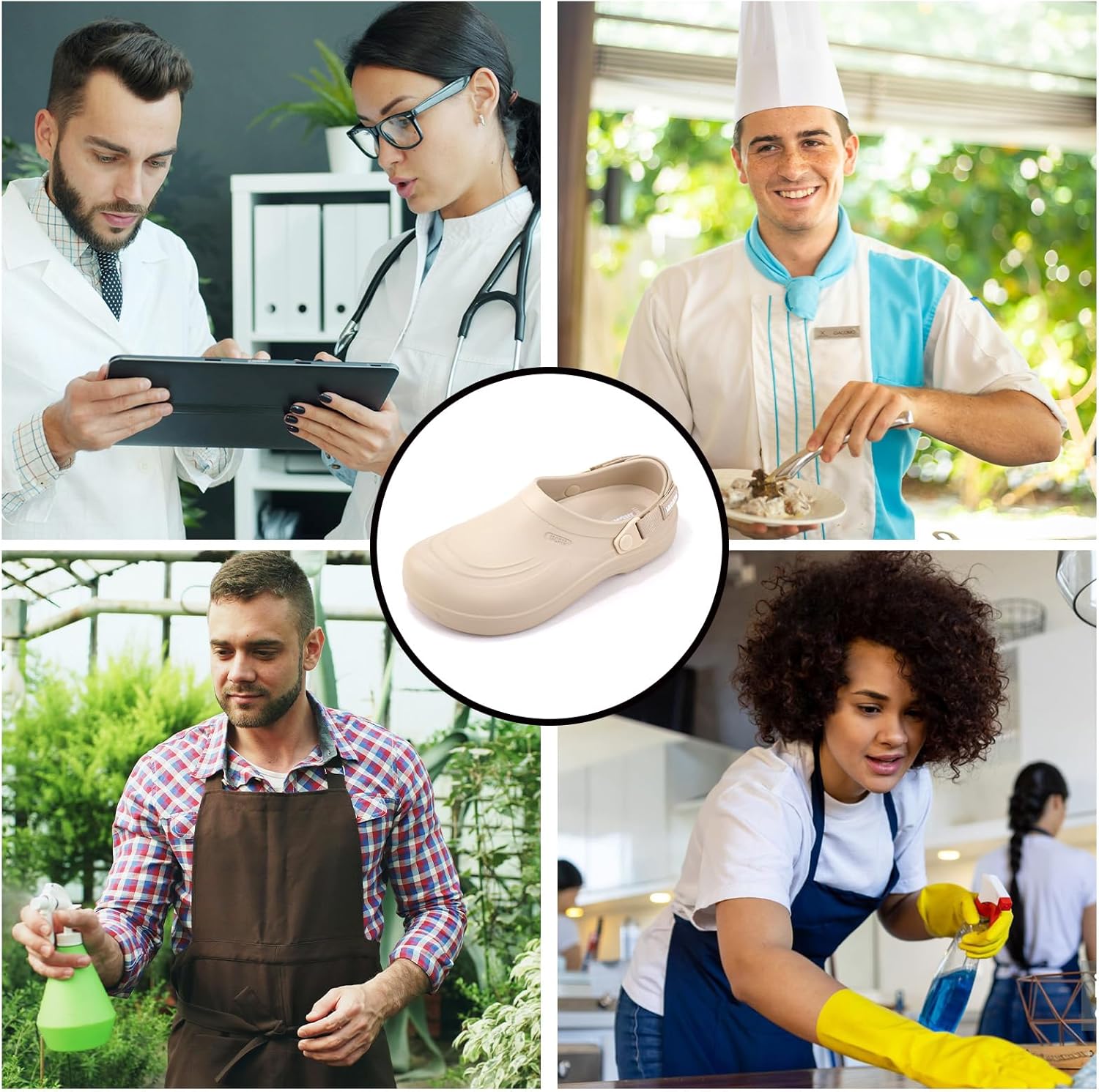 Jacata Mens Slip Resistant Chef Shoes Non Slip Kitchen Work Clogs with Arch Support Oil Water Resistant for Food Service Nursing Gardening Crews Health Care Restaurant Footwear - Image 2