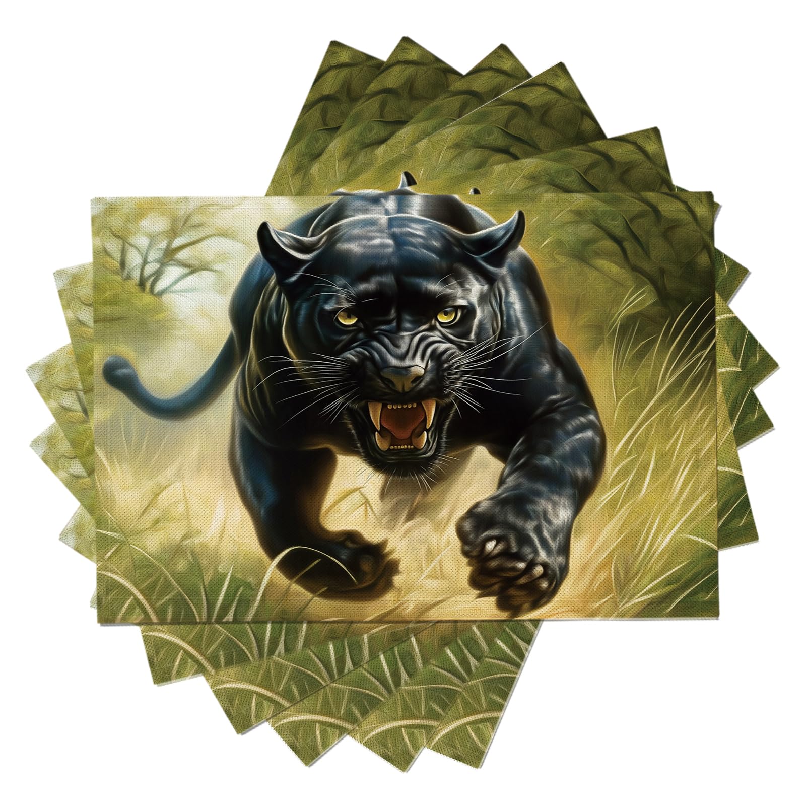 Tovaglietta Americana Animali retrò in Cotone Lino Rettangolare - Tovagliette Set di 8 Pantera nera nell'erba Resistente al Calore per La Cucina, Il L'Ufficio, 30 x 45cm
