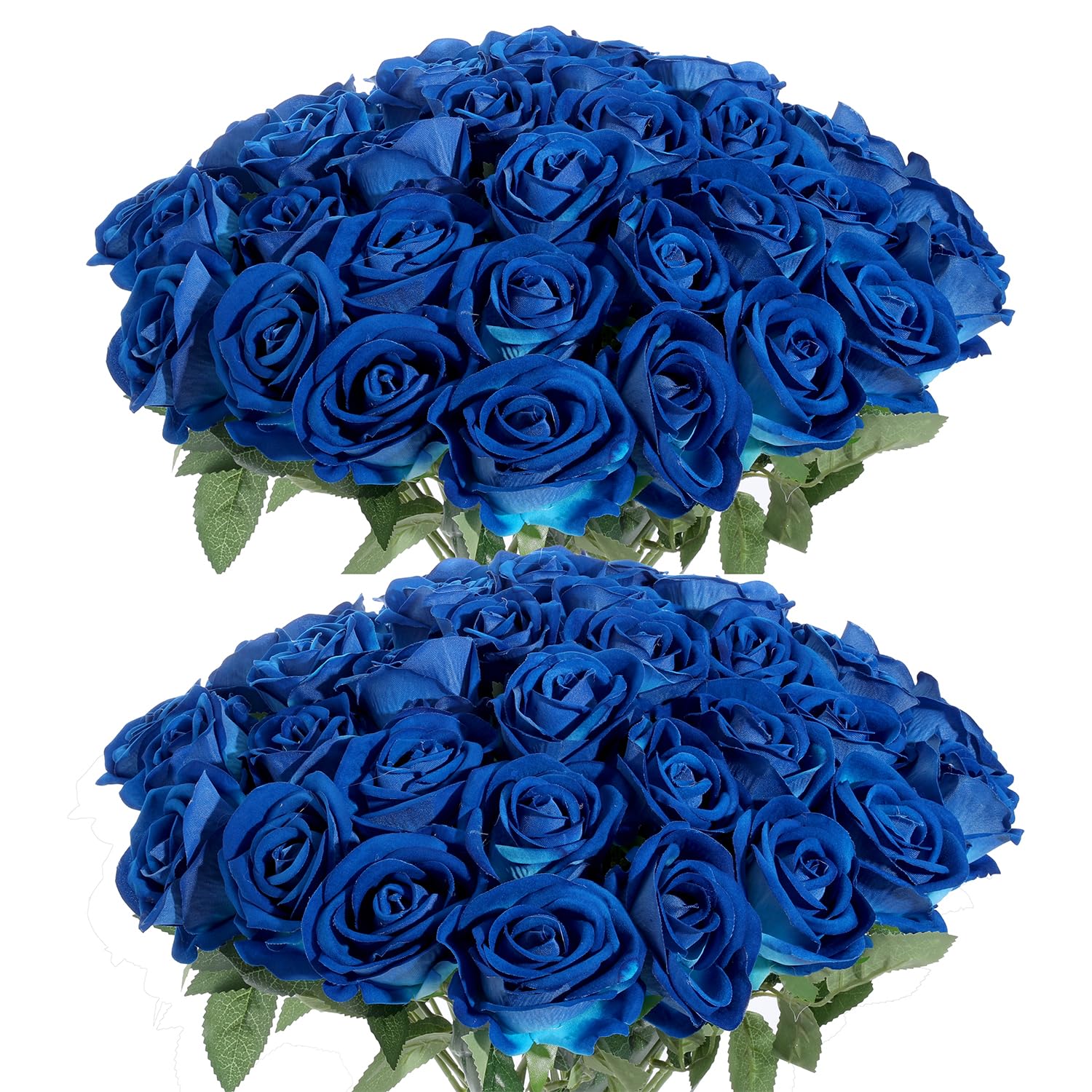 Cloudecor 50Pcs Blue Roses Artificial Flowers Fake Roses Faux Velvet Silk Flower for Home Wedding Decoration (Pearl Rose, Blue)
