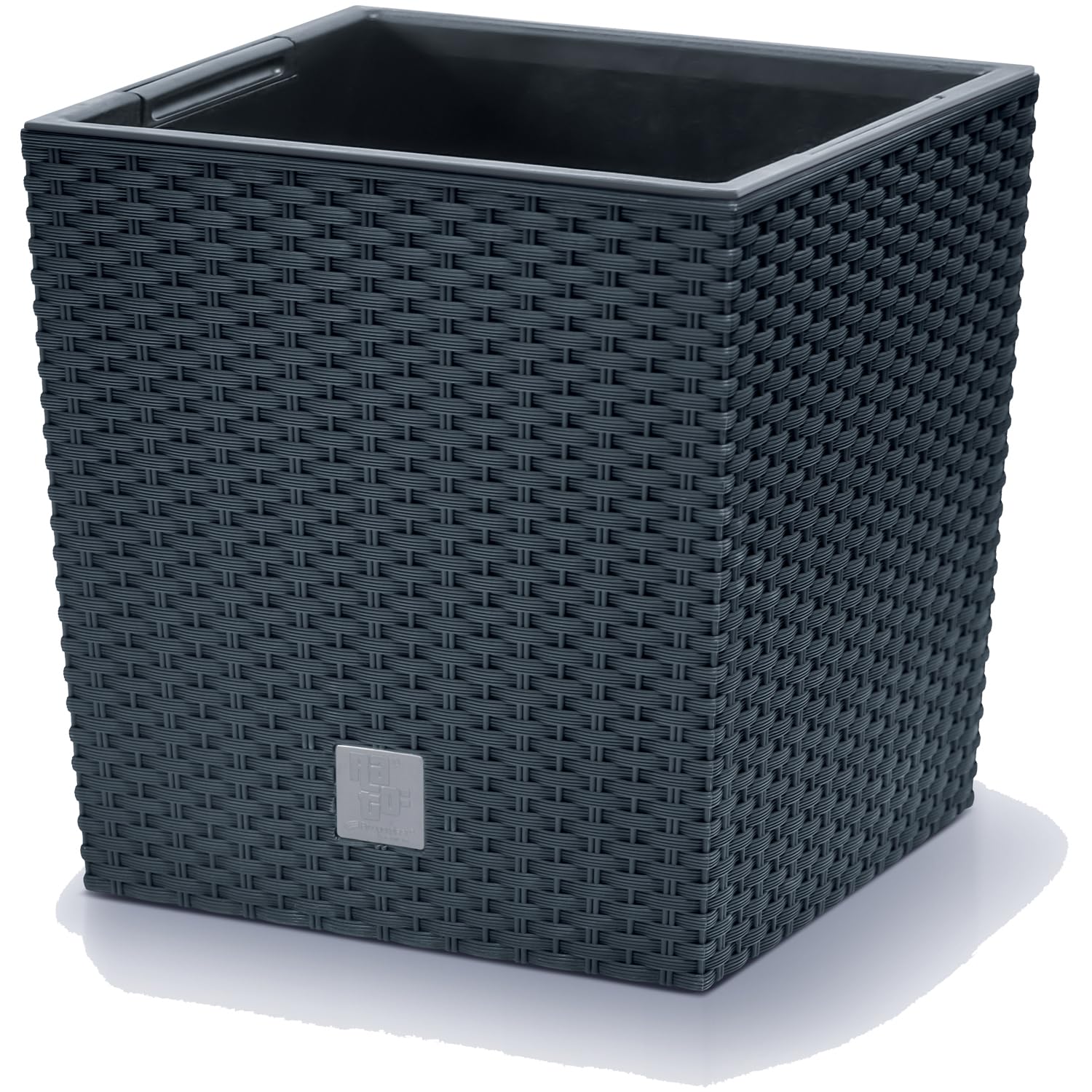 Prosperplast quadratisch Blumentopf in Rattan-Optik Rato Serie anthrazit Volumen 64 L, schwarz, 39 x 39 x 40,5 cm, DRTS400L-S433