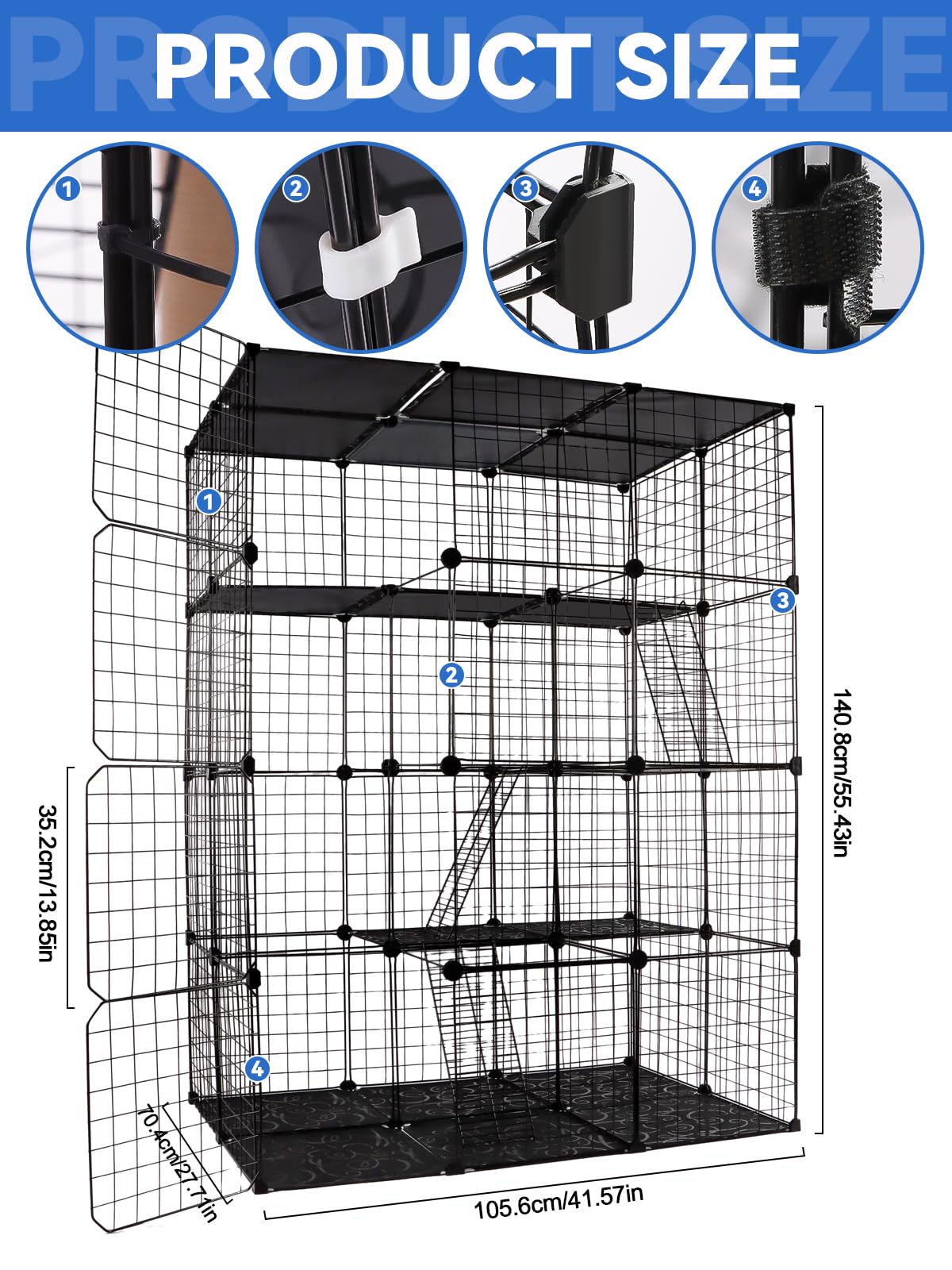 Kalolary Grande cage pour chat 4 niveaux avec hamac, parc amovible en fil métallique pour animal domestique