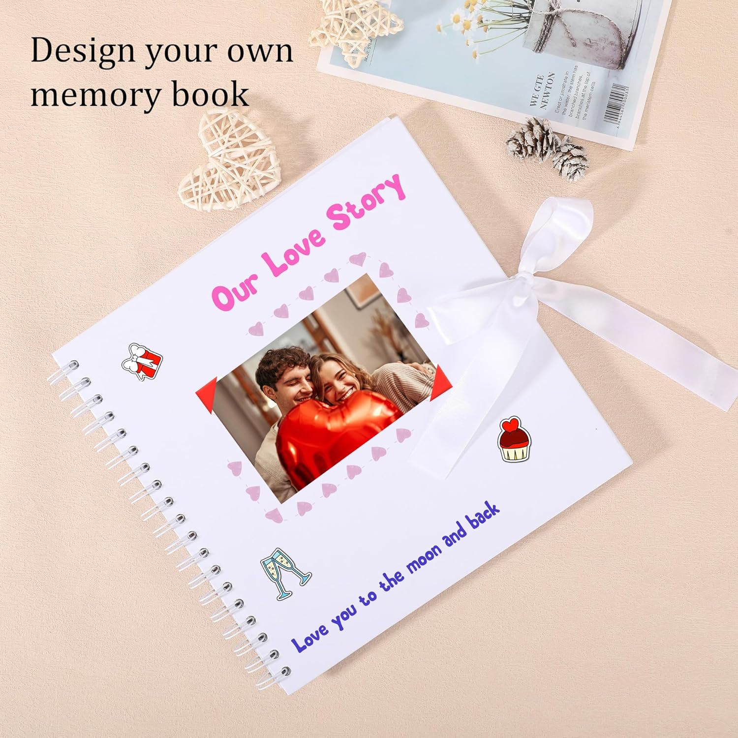 Scrapbook Album with 100 Pages Thick Kraft Paper, 12×12in White DIY Photo Book, Large Memory Book with Photo Corners for Baby Family Lovers Pets