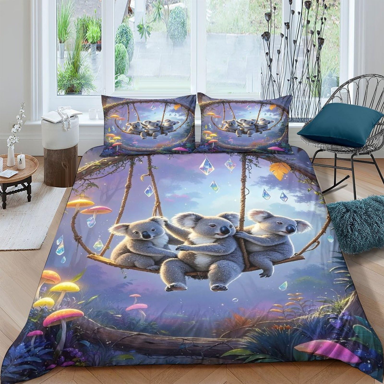 Ctjqhvkz Style-10 3D Printed Koala Swing Fitted Sheet Microfiber Soft Blue Forest Mattress Cover For Bedroom Dorm Easy Care Decor Single（135X200cm）