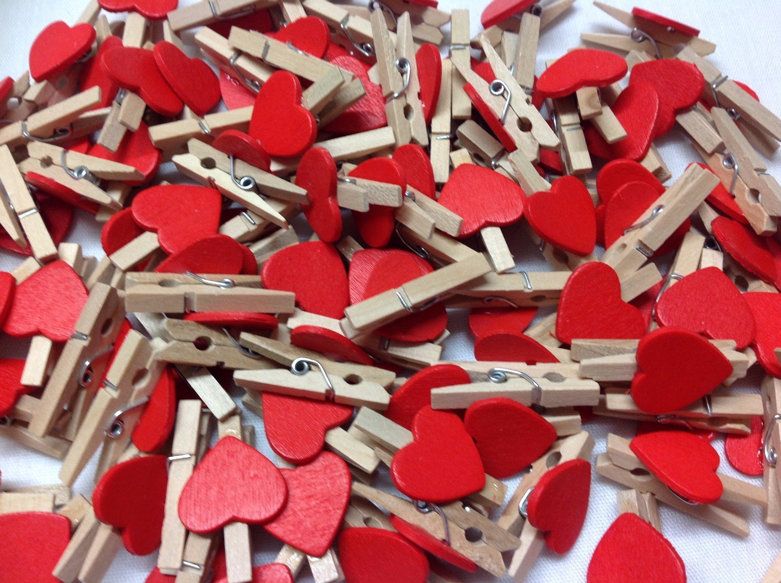 Celloexpress Red 30Mm Love Hearts On Mini Natural Wooden Craft Pegs - Pack Of 50