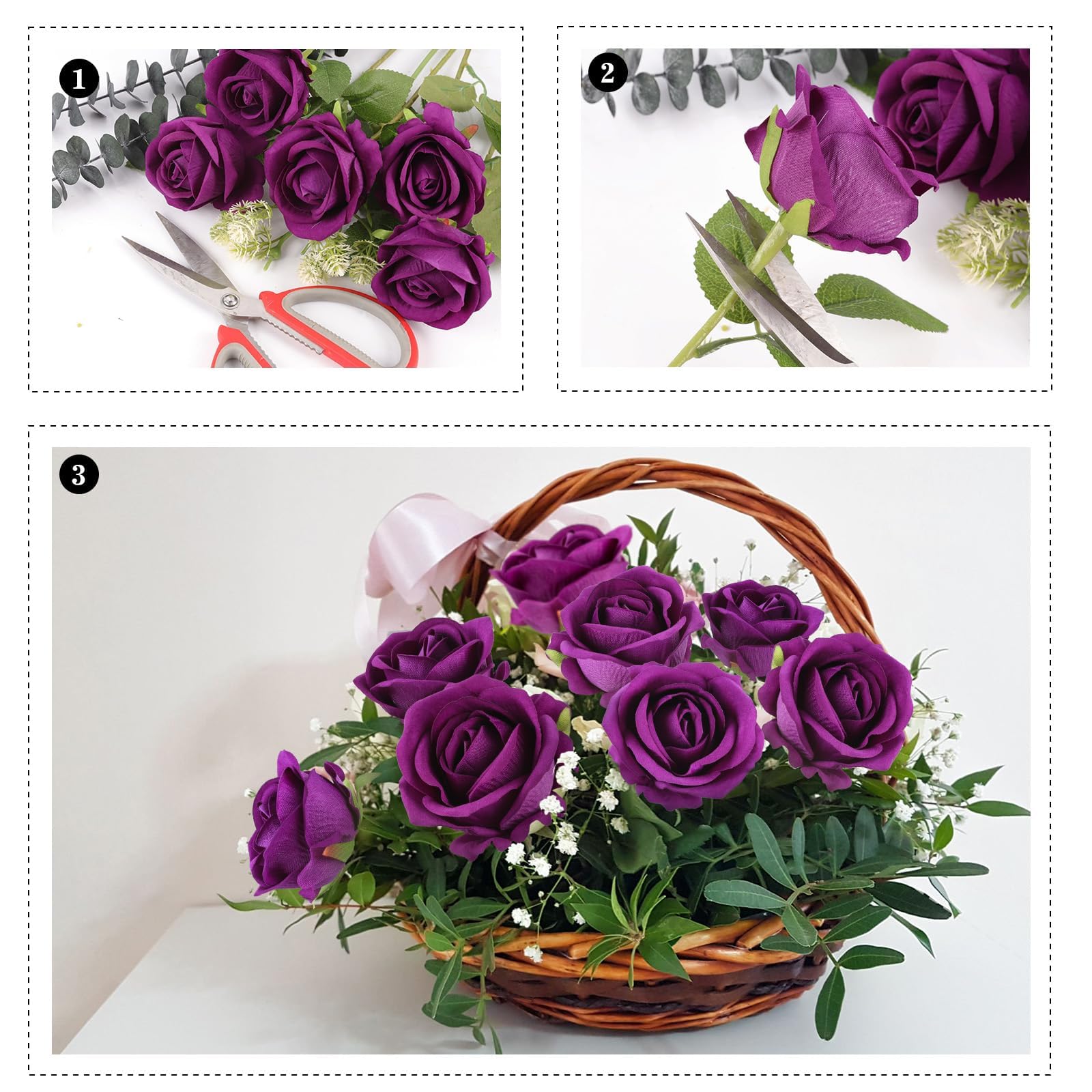 N&T NIETING 10 Rose Artificiali A Stelo Lungo In Seta – Fiori Finti Realistici Viola 51cm Per Matrimonio Casa Decorazioni