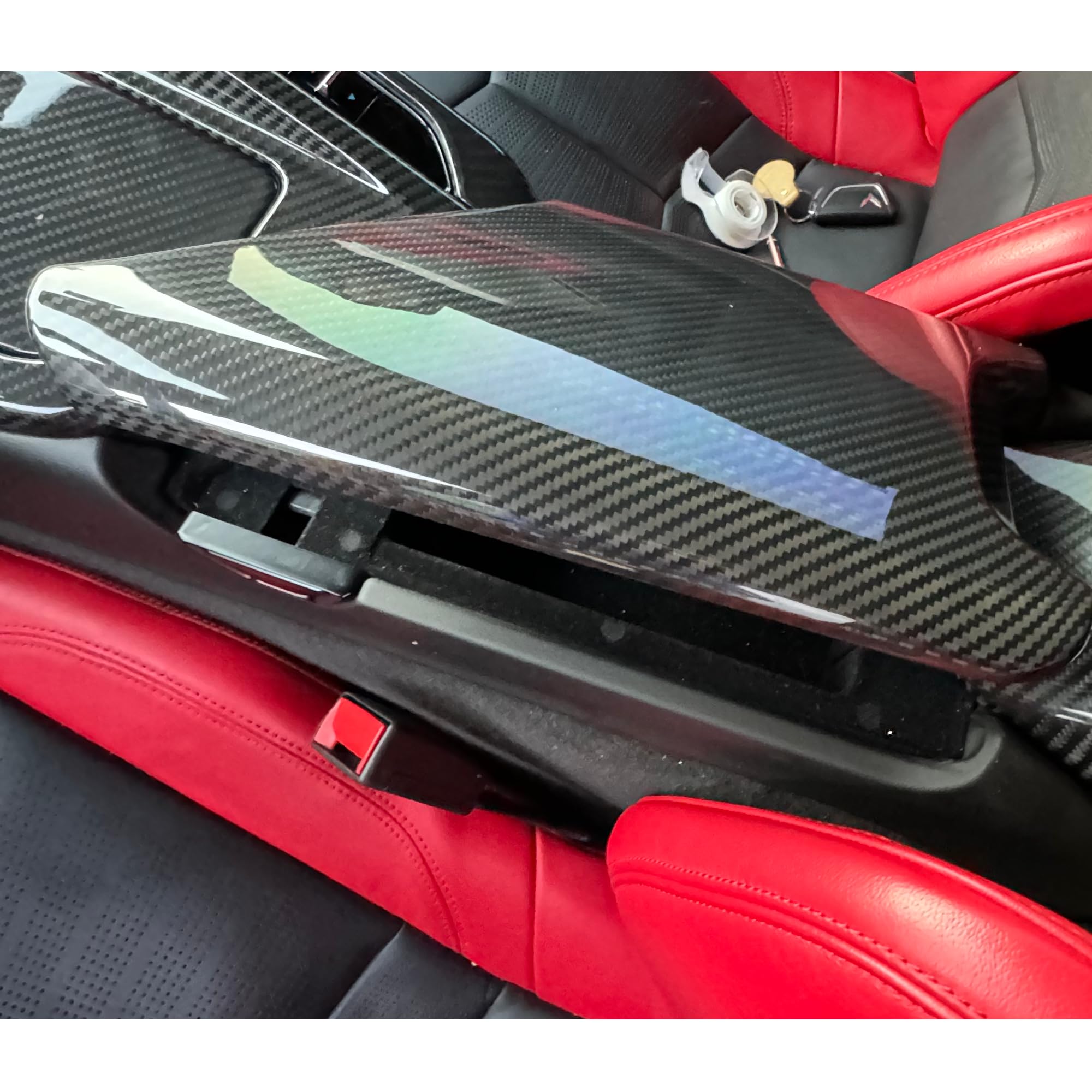 Jogon Carbon Fiber Center Console Lid Cover For Corvette C8 (2020-2024) – Glossy Black, Self-Adhesive