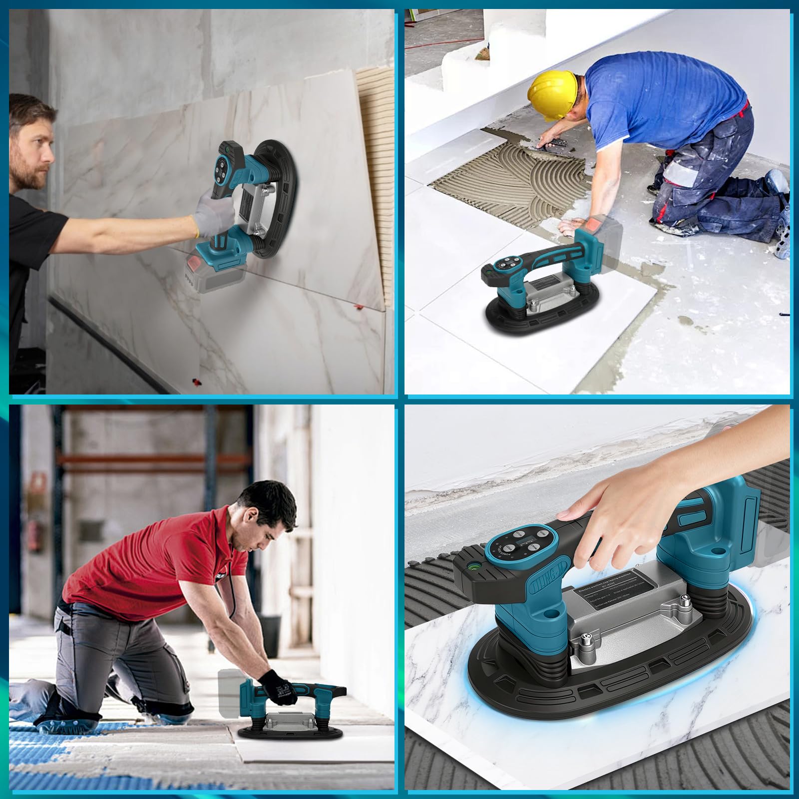 Roadtime Máquina Vibradora de Azulejos Compatible con Batería Makita de 18 V, 9 Velocidades Ajustables, Ventosa Ampliada y Absorción de 100 Kg para Colocar Azulejos de 0.3