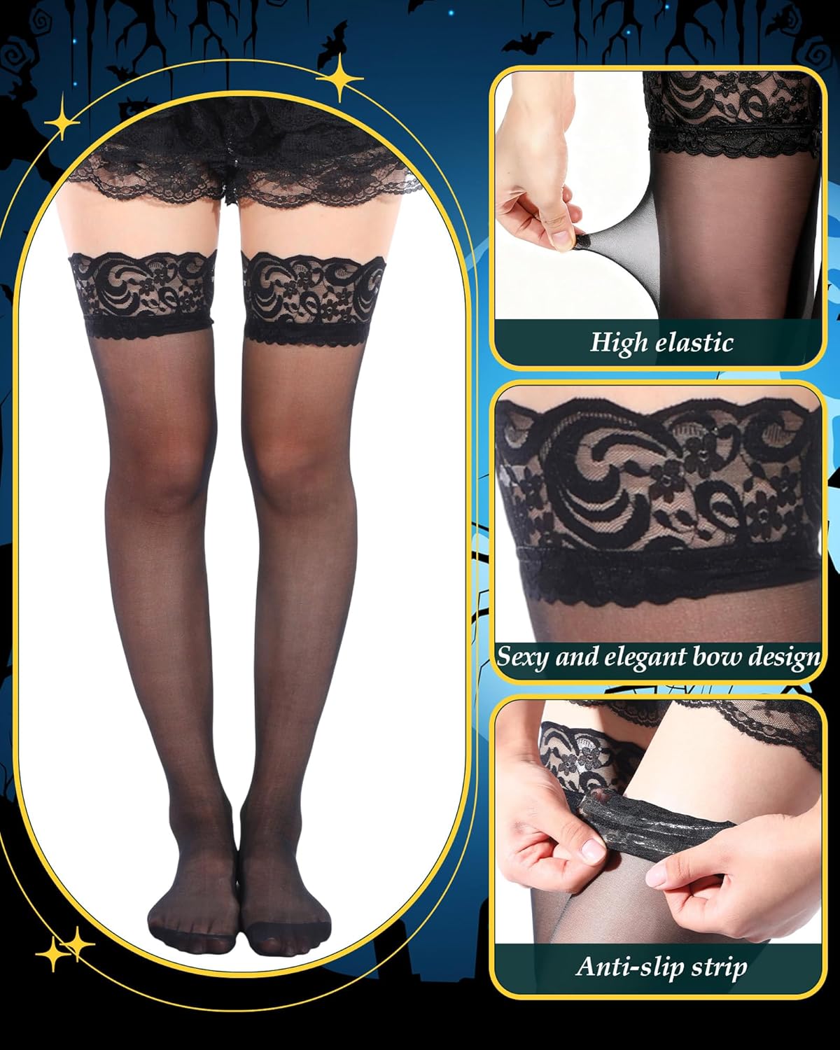 Syhood 2 Pairs Valentine's Day Women's Lace Top Thigh High Sheer Stockings Thigh Highs for women - Image 7