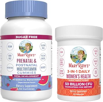 MaryRuth Organics Prenatal Postnatal Multivitamin Gummies Strawberry & Womens 3-in-1 Daily Probiotic Capsules | Clean Label Project Verified | Breastfeeding & Gut Health | Vegan, Non-GMO