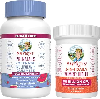 MaryRuth Organics Prenatal Postnatal Multivitamin Gummies (Strawberry) & Women's 3-in-1 Daily Probiotic Capsules | Clean Label Project Verified® | Breastfeeding & Gut Health | Vegan, Non-GMO