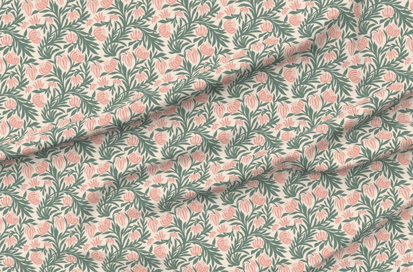 Spoonflower Fabric - Sage Botanical William Morris Arts and Crafts Cottagecore Grand Printed on Petal Signature Cotton Fabric Fat Quarter - Sewing Quilting Apparel Crafts Decor