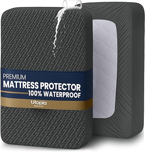 Utopia Bedding – Protector impermeable de colchón de tamaño individual (gris), funda de colchón de tela suave premium 3D Air, se ajusta a colchones