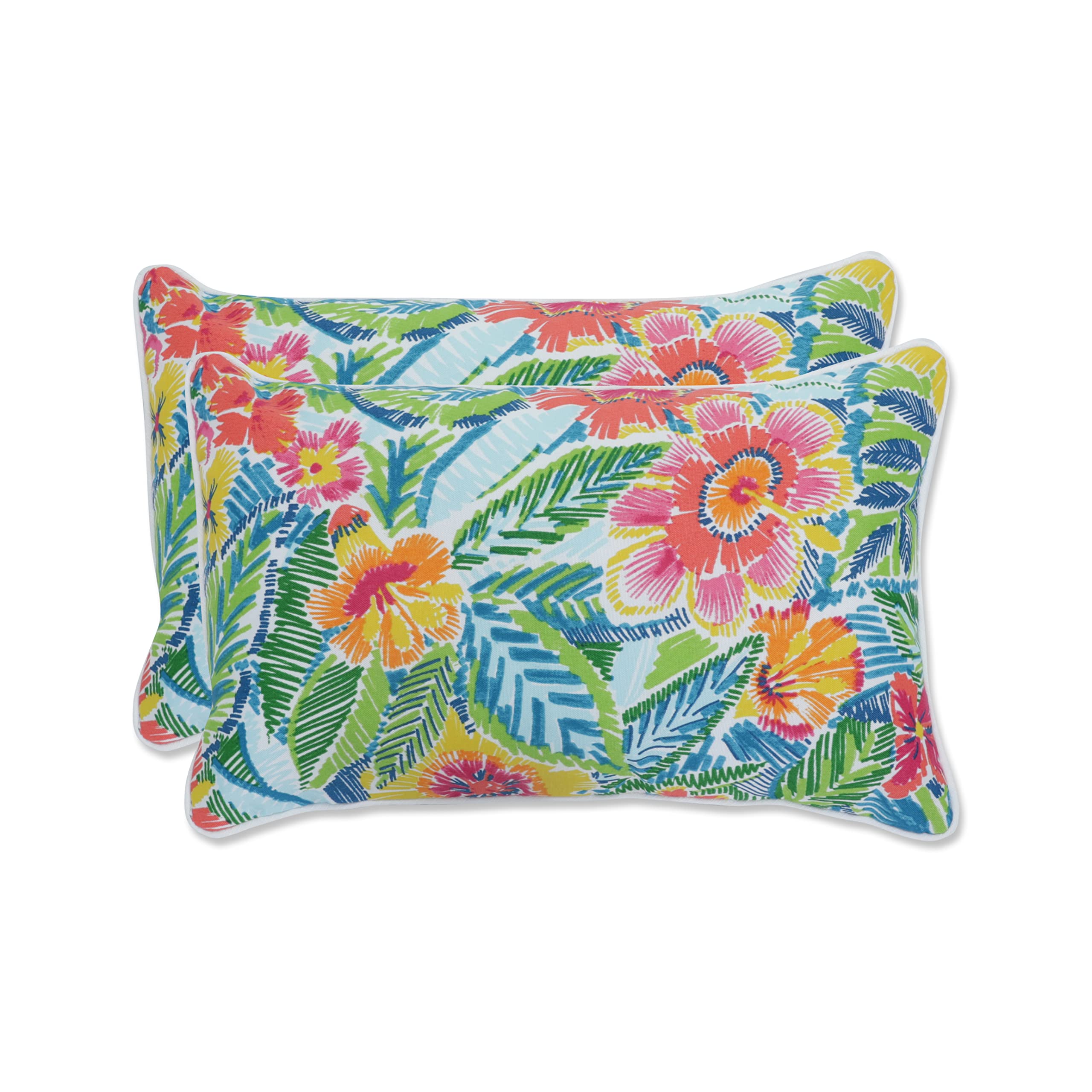 Pillow Perfect Bright Floral Indoor/Outdoor Accent Throw Pillow, Plush Fill, Weather, and Fade Resistant, Lumbar - 11.5" x 18.5" , Multicolored Pensacola, 2 Count