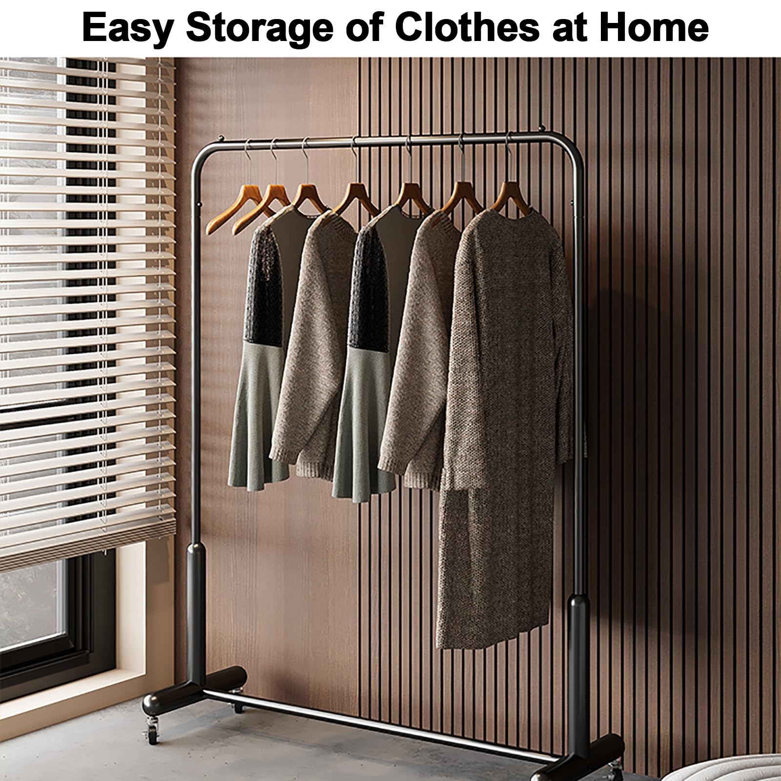 Heavy-Du Kleiderständer mit Rollen, Metall, Kleiderständer für Schrank, tragbare Garderobe für Ankleidezimmer, Wohnzimmer und Schlafzimmer, Schwarz, 100 x 165 x 40 cm