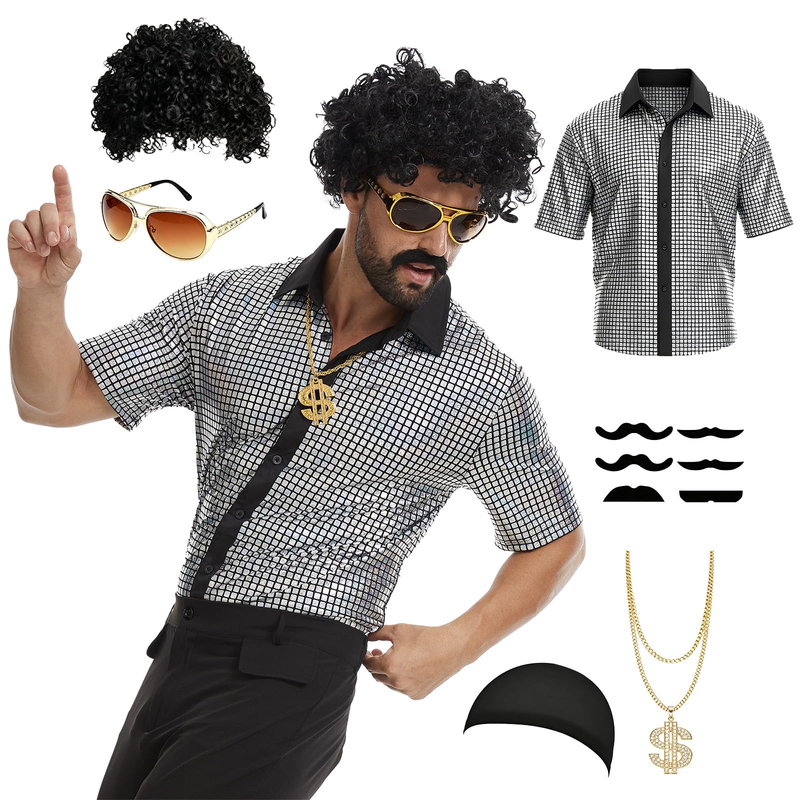 ZFTCN Men 70s Sequin Disco Costume for Themed Festival Gathering(M)