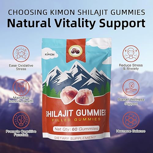 Miniatura 6 de KIMON Himalayan Shilajit Gummies - Gomitas Shilajit naturales con sabor a uva para hombres y mujeres, potenciador de energía con Ashwagandha y más