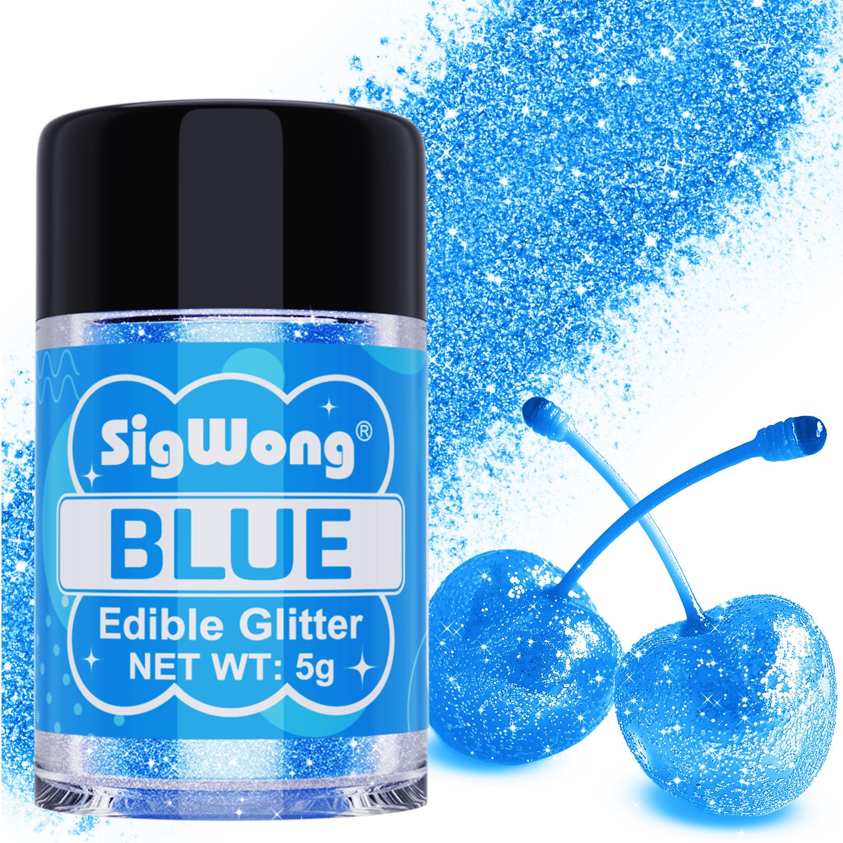 Blue Edible Glitter - 5g Food Grade Cake Decorating Shimmering Glitter, Edible Sprinkle Luster Dust for Drinks, Chocolates, Fondant, Strawberries, Cupcakes, Candy, Christmas Cookie - Vegan