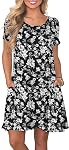 WNEEDU Women's Summer Casual T Shirt Dresses Short Sleeve Swing Dress with Pockets