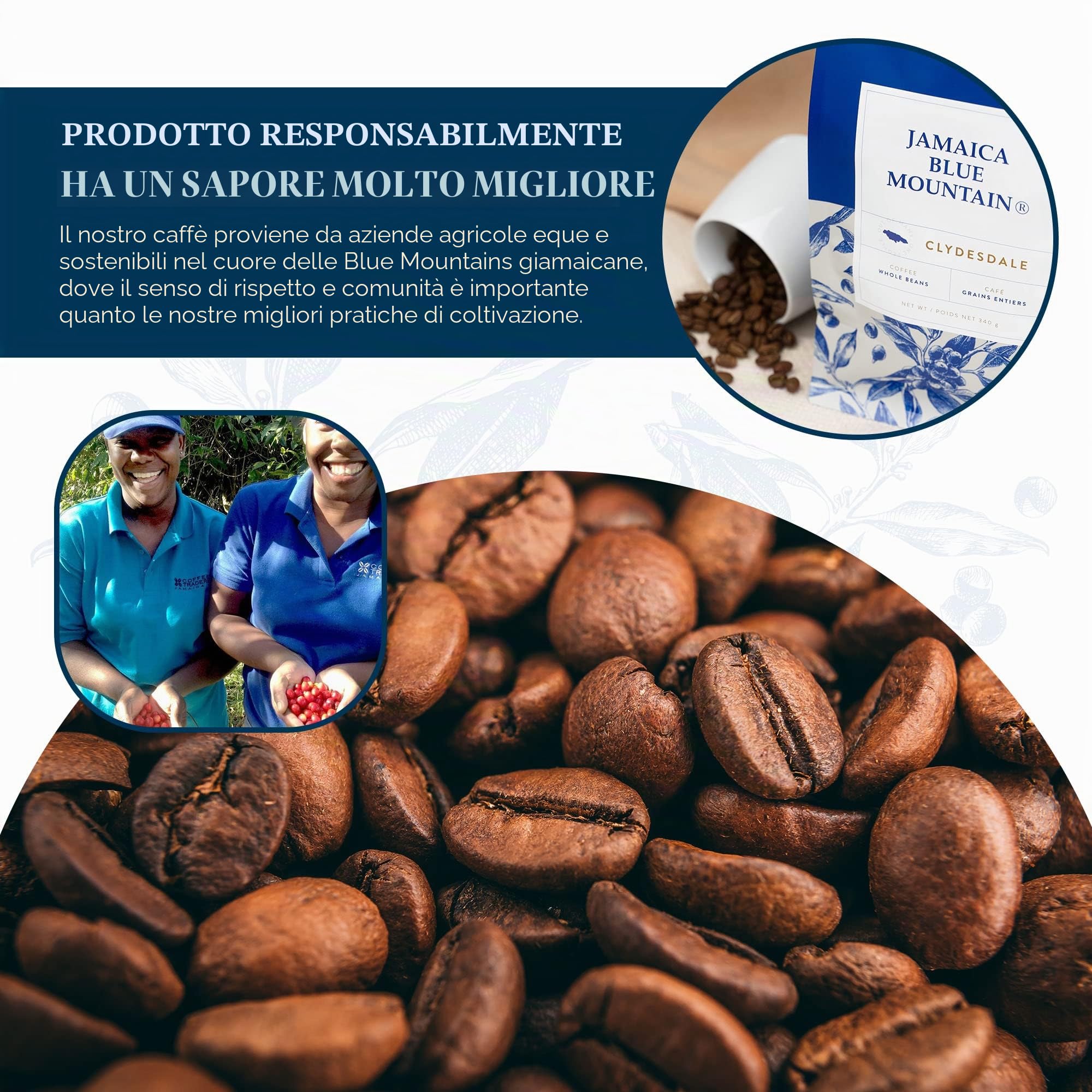 JA Coffee - Caffè 100% Blue Mountain della Giamaica, Tostatura Media, Grani Interi - Arabica di Alta Qualità, sacchetto da 454 grammi (1 libbre - 16 once)
