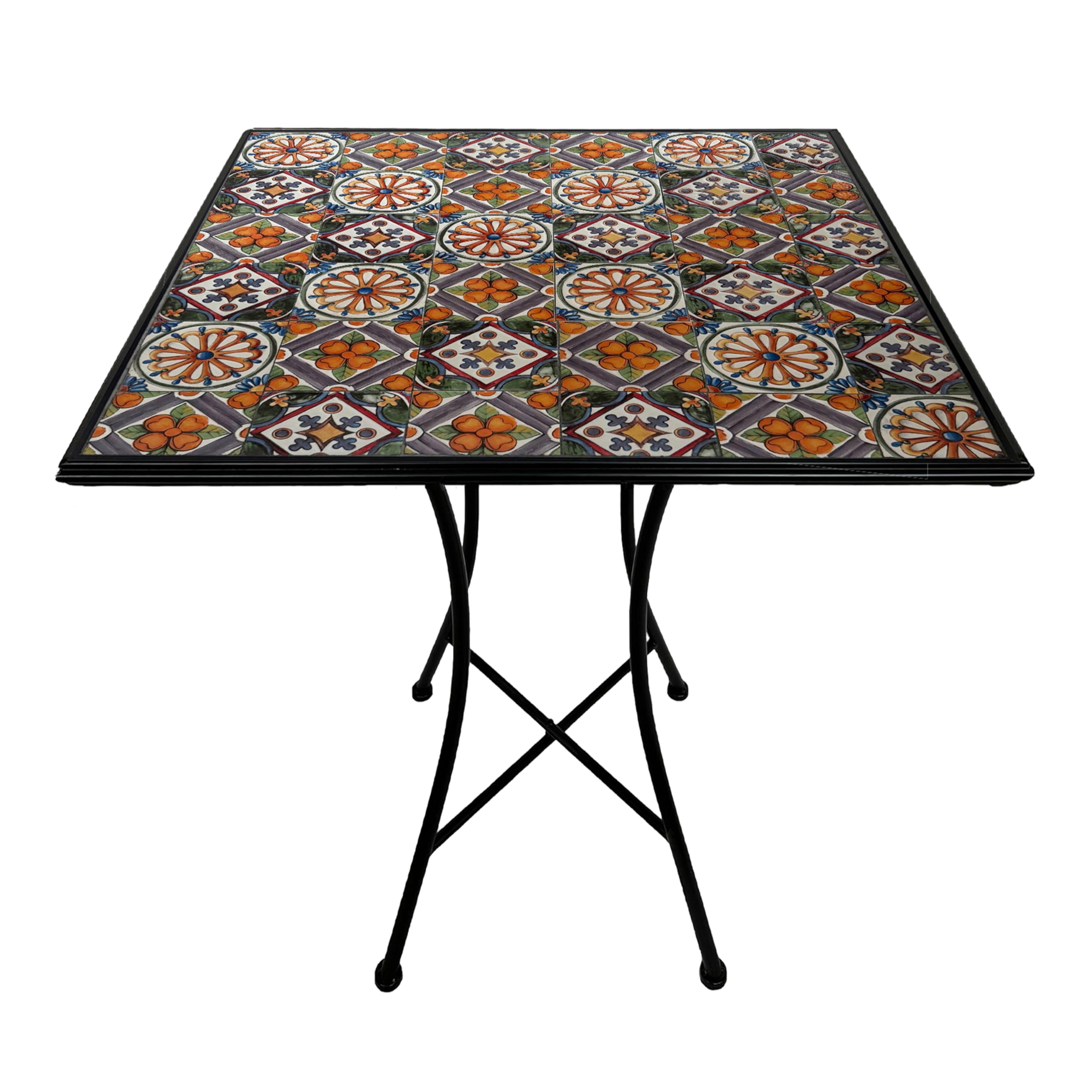 AXI Camilla Bistro Table, Orange/Blue - Mosaic | Square coffee table, ceramic tiles | For balcony, terrace or as a side table - Maximum load: 40 kg / 60 x 60 x 75 cm