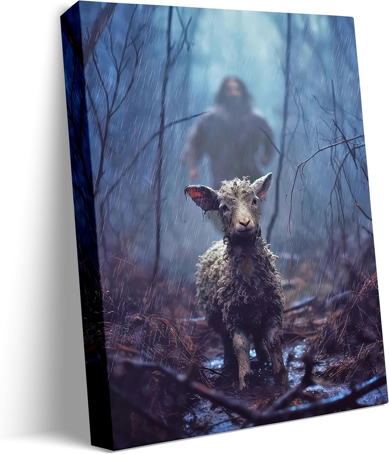 gun supplies outlet llc jesus and lamb canvas wall art jesus chasing after lamb picture religious christian home decor print 16x20 inch blue 16"l x 20"w