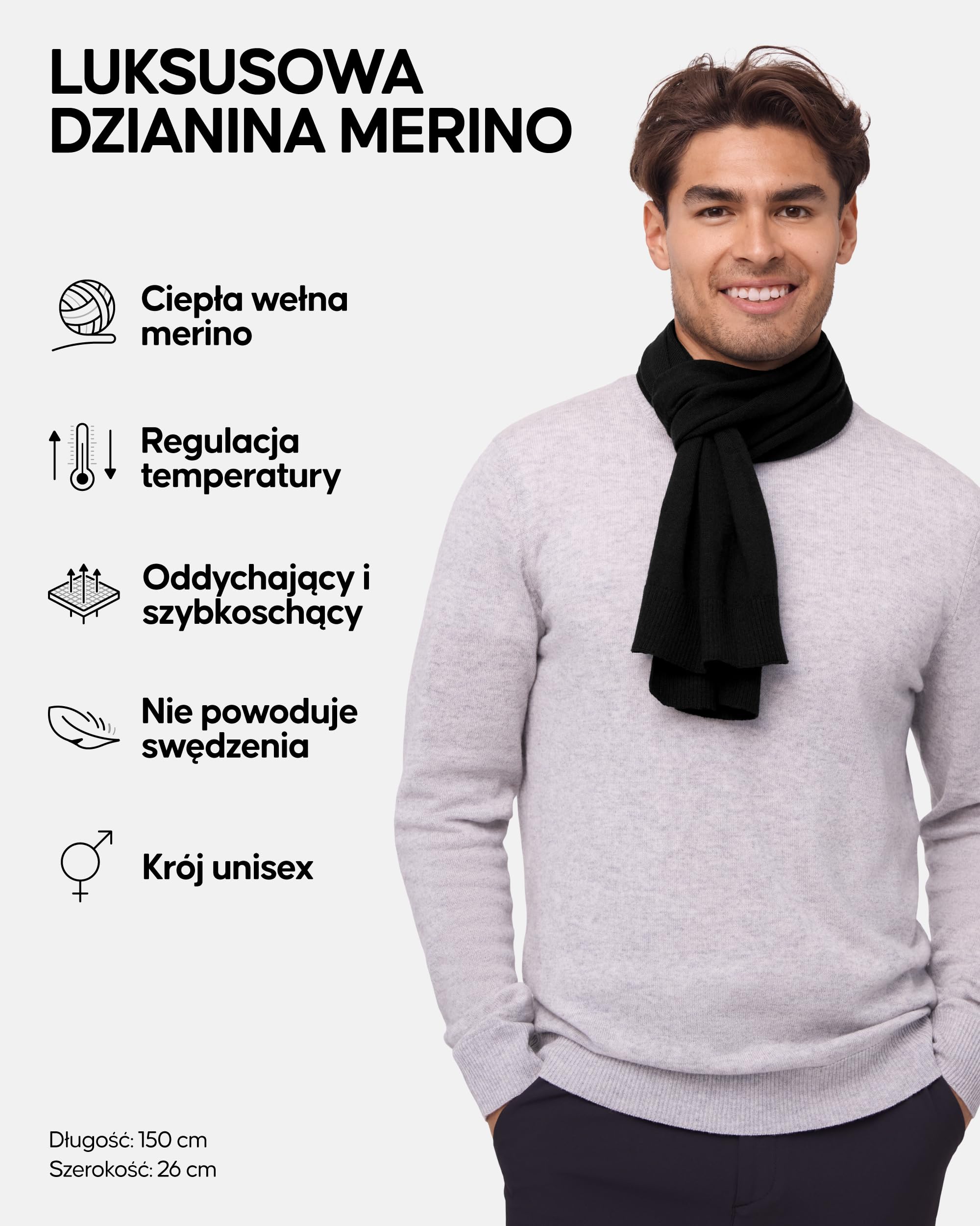DANISH ENDURANCE Szalik z Wełny Merino Najwyższej Jakości, Miękki, Ciepły Szalik, na Zimę, dla Mężczyzn i Kobiet