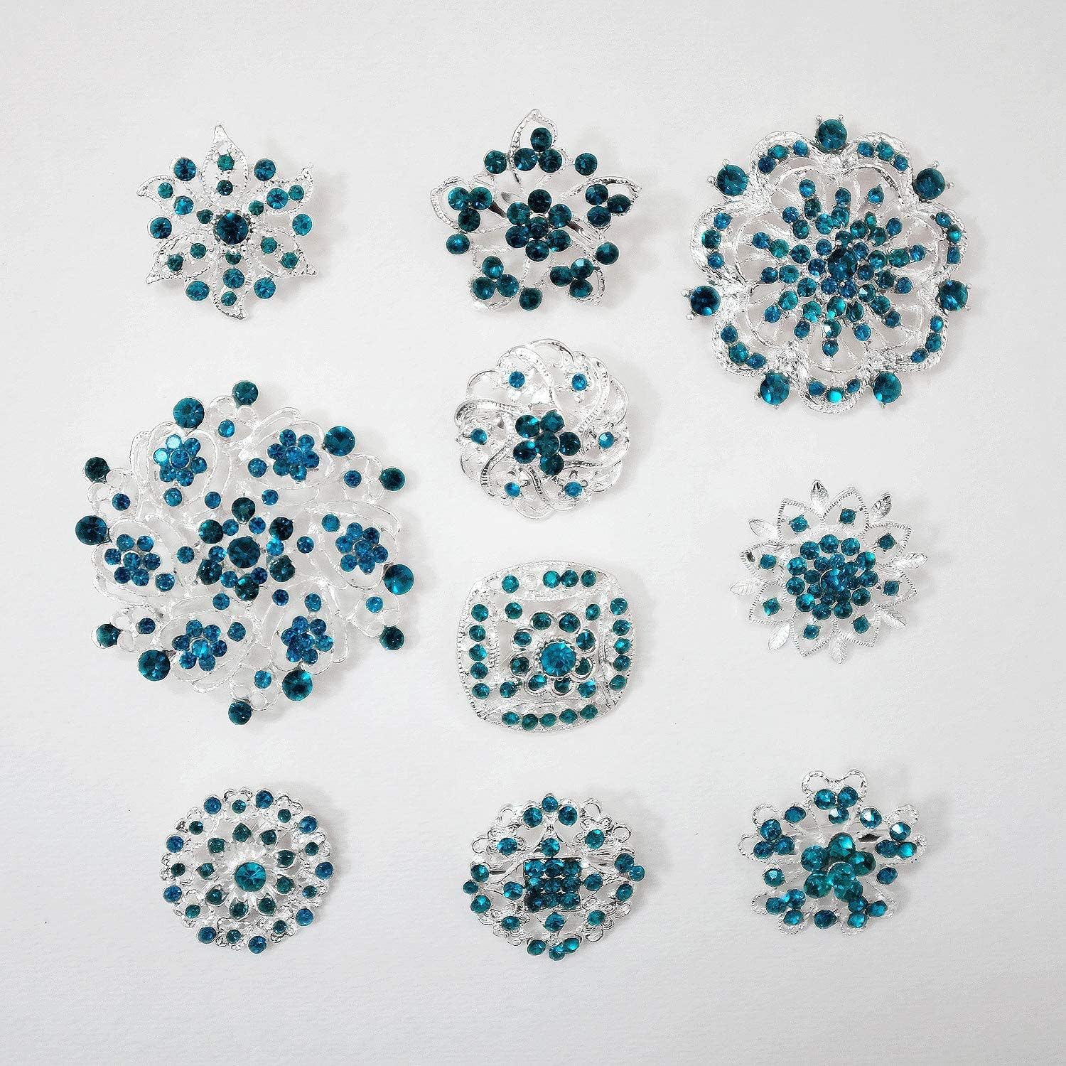 Your Perfect Gifts10 Turquoise Blue Rhinestone Button Brooch Pearl Crystal Wedding Bridal Brooch Bouquet Cake Wedding Accessories Supply BT984