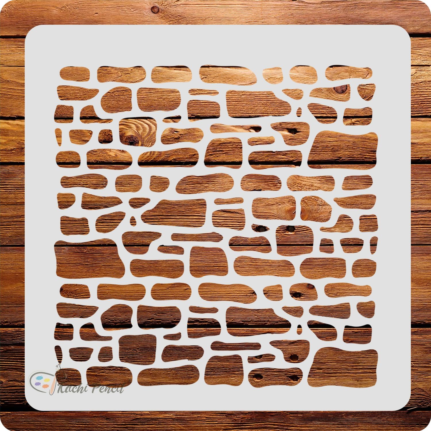 Kachi Pencil Stone Wall Brick Pattern Design Craft Stencil for Art and Painting, 6 x 6 Inch Reusable for Fabric, Glass, Wall, Size