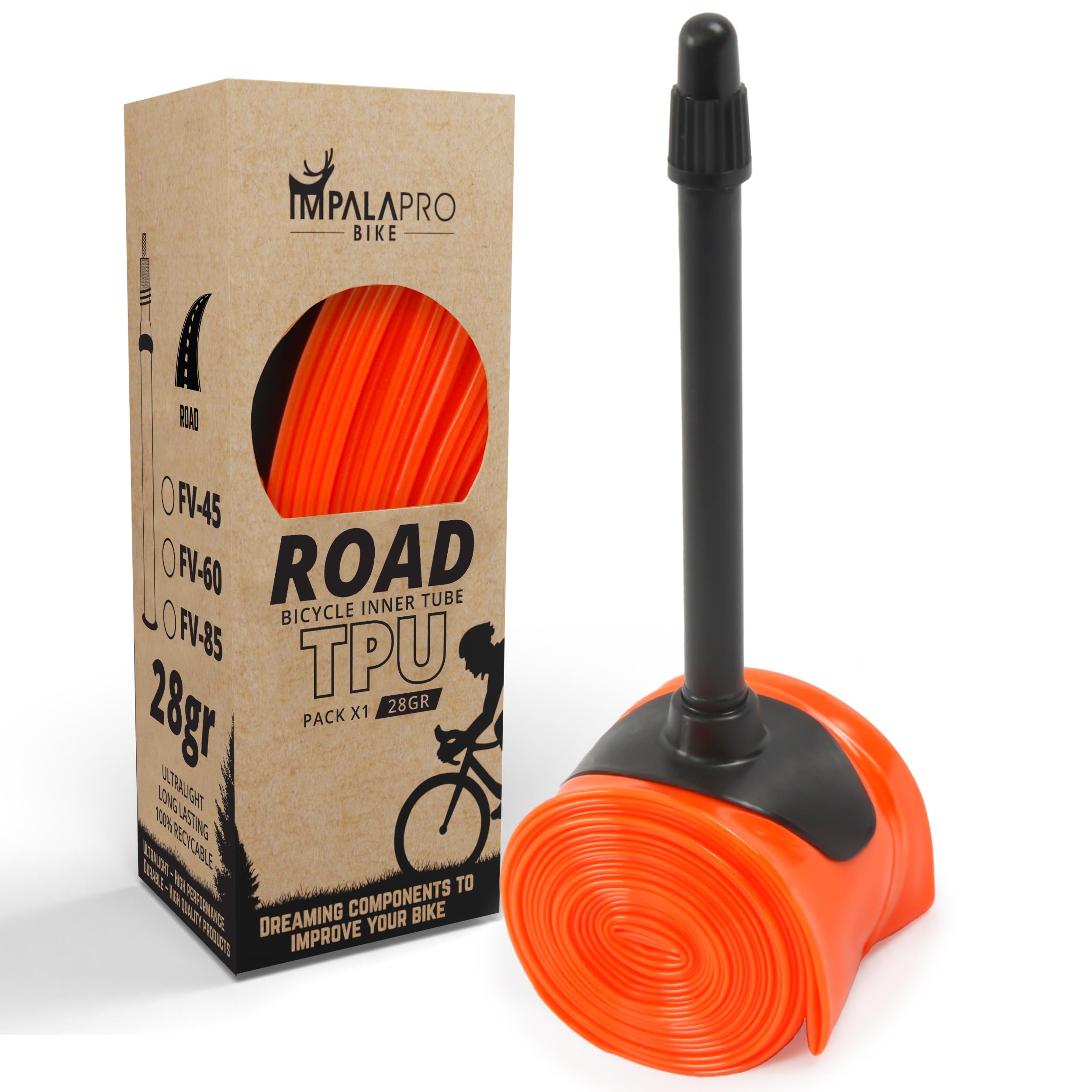 IMPALAPRO Ultralight TPU Inner Tube 700C 28g Compatible with 700x18/23/25/28/30/32C Presta Valve 45/65/85mm -TPU Road Bicycle Tire 28''