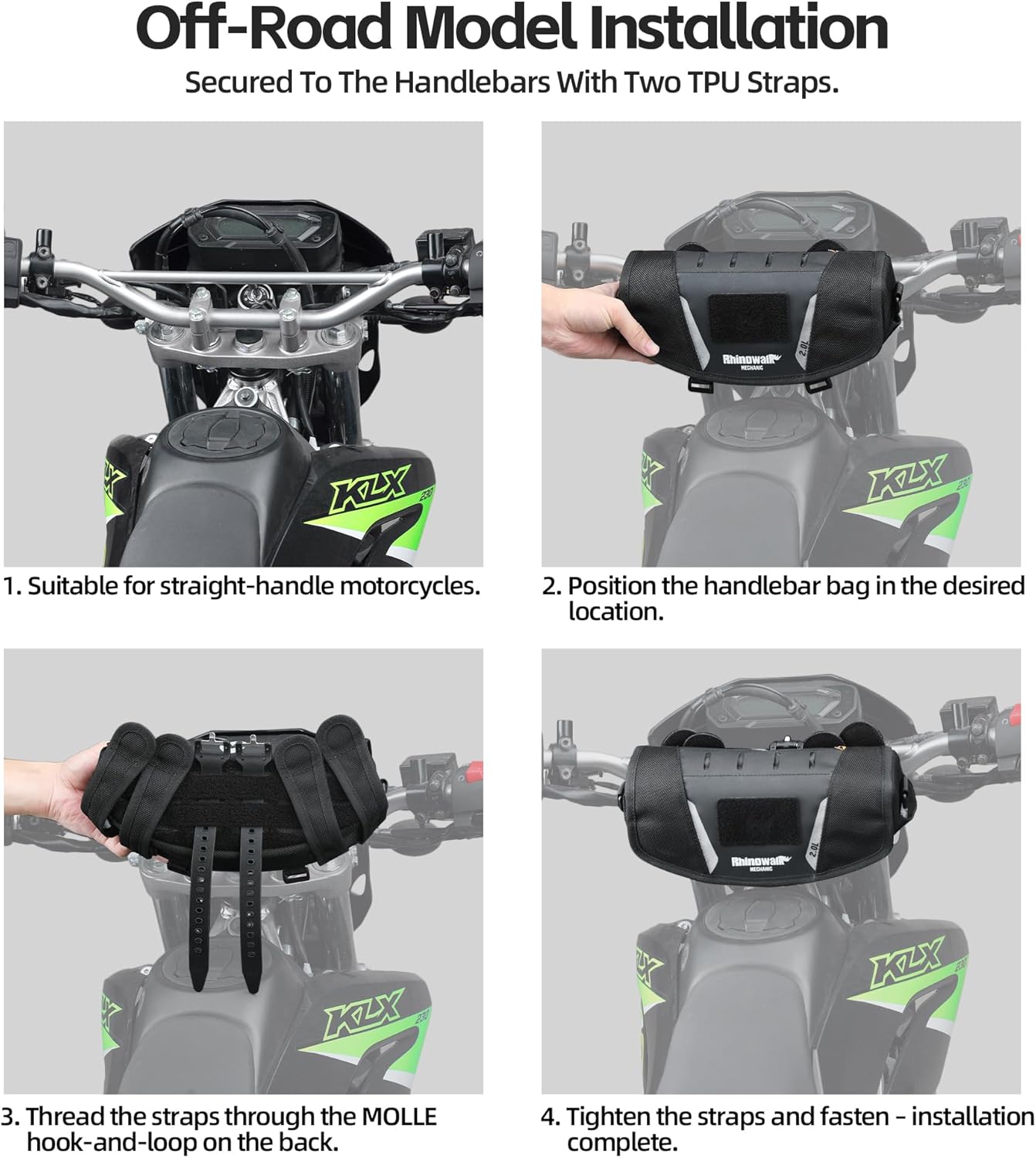 Rhinowalk Motorcycle Handlebar Bag 2L Handle Pouch with Rain Cover & Shoulder Strap, Fits ADV Enduro Touring Motorbikes