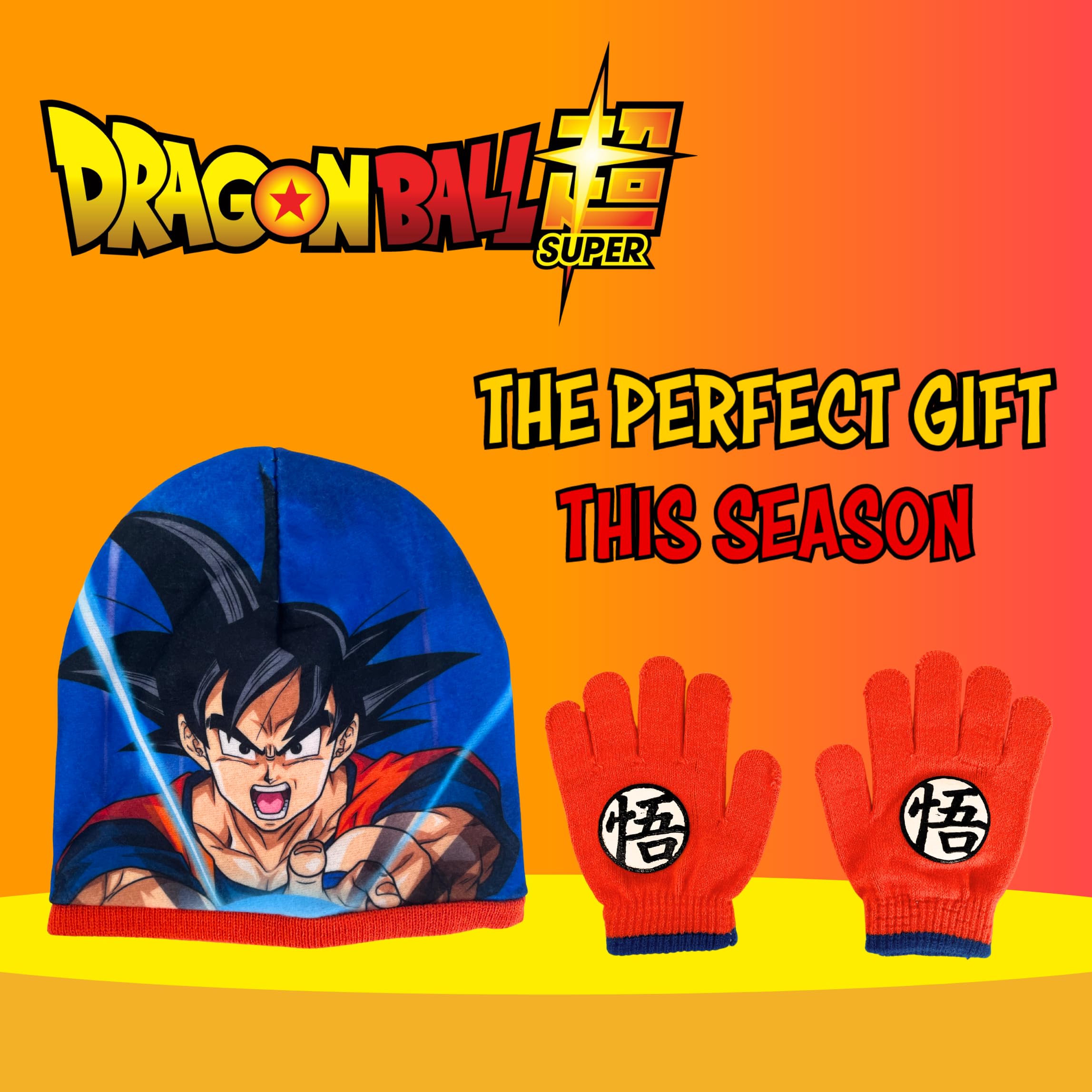 Dragon Ball Z Gorro y Guantes para Niño, Conjunto de Invierno Infantil Diseño Goku, Regalo para Niños