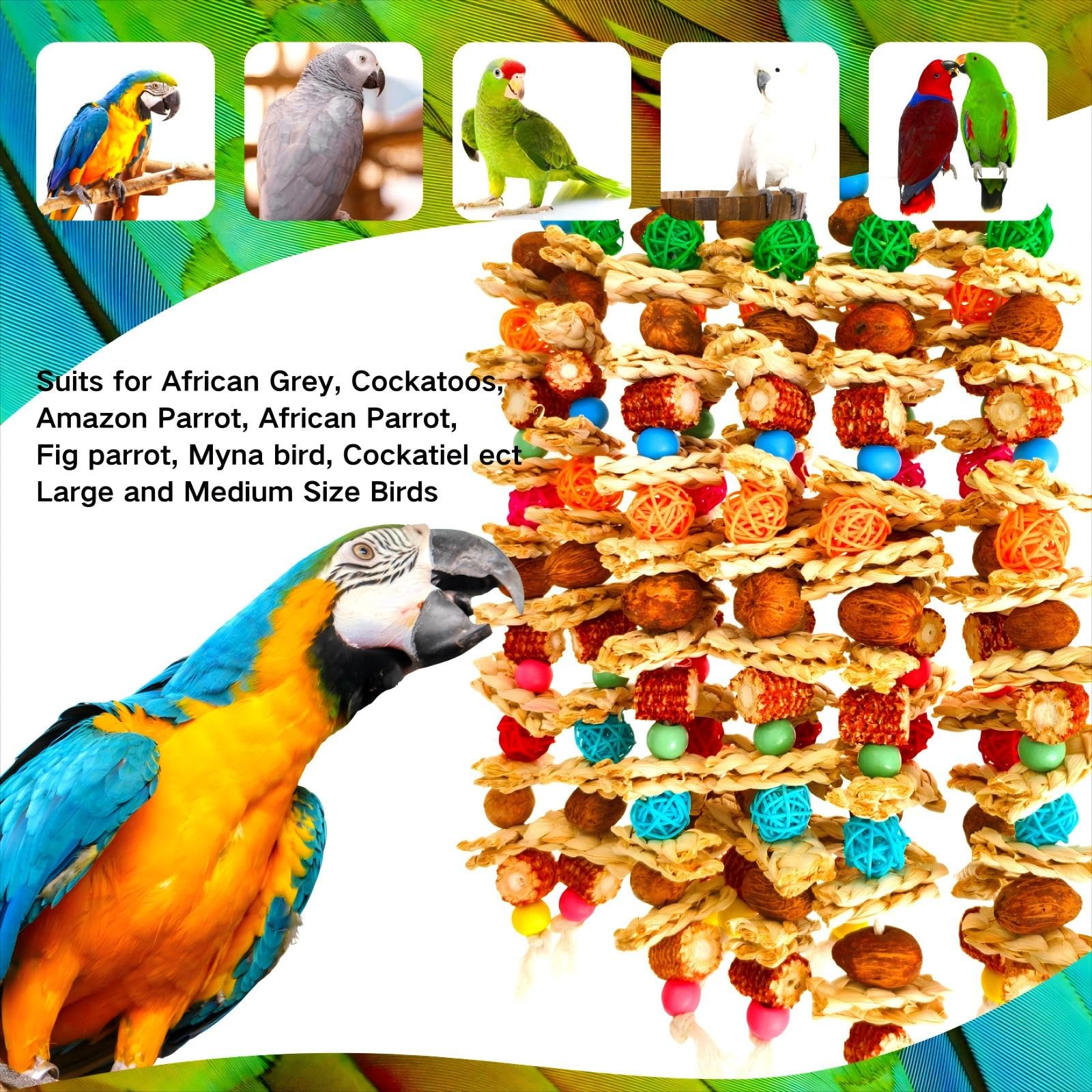 Large Bird Parrot Toys,Multicolored Natural Macaws Toy Bird Chewing Toy for Cokatoos African Grey and Large Medium Birds - image 7