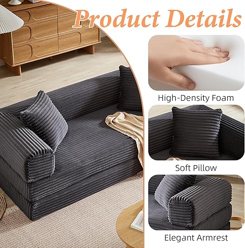 Miniatura 5 de Sofá cama plegable convertible 4 en 1, sofá cama plegable con marco de forma fija, sofá plegable de pana nube para sala de estar y dormitorio (81