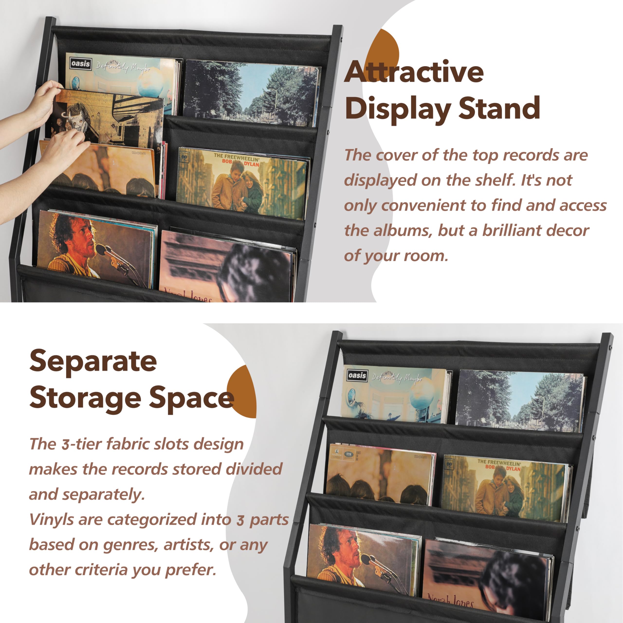 Supporto per Dischi in Vinile fino a 200 Album – Supporto a 3 Livelli con Ripiani Espositivi, Organizer Mobile per LP, Libri, Riviste, Sistema di Conservazione per Collezioni di Vinili Più Grande