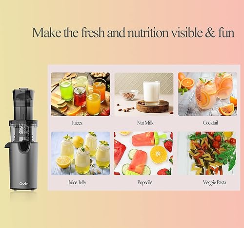 Miniatura 7 de Qvin Exprimidor compacto de masticación lenta de 3 pulgadas de conducto de alimentación grande, fácil de limpiar, libre de BPA, 200 W eléctrico