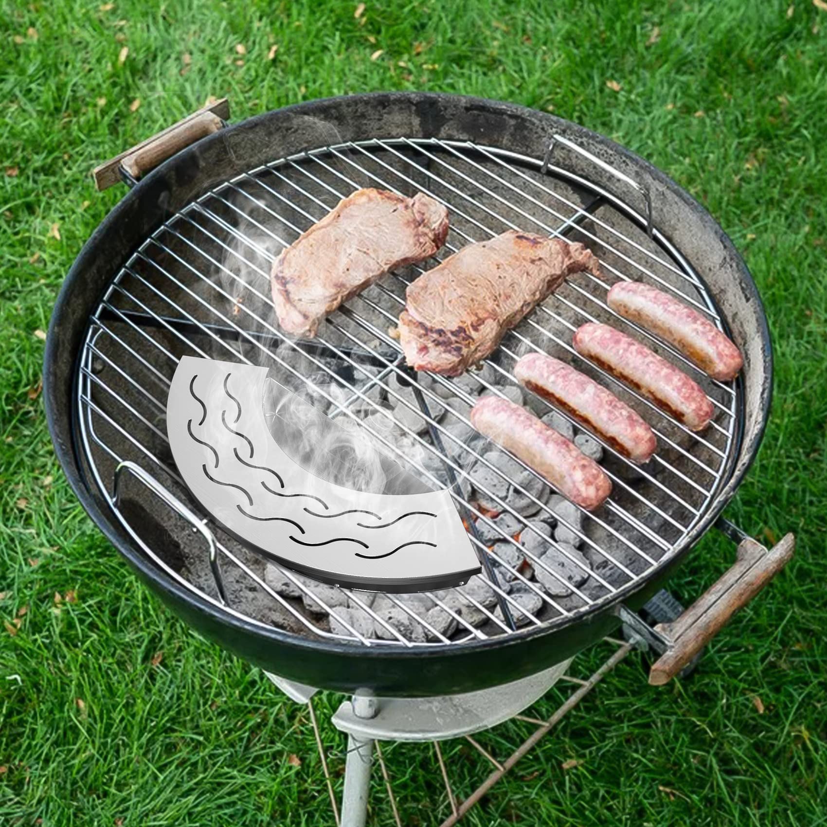 Onlyfire Box Affumicatore per Barbecue Curvo con Serbatoio Dell'acqua Staccabile per Bollitore Weber 47-57 cm, Kamado Joe Classic e Altri Simili Bollitore a Carbone e Griglie in Ceramica
