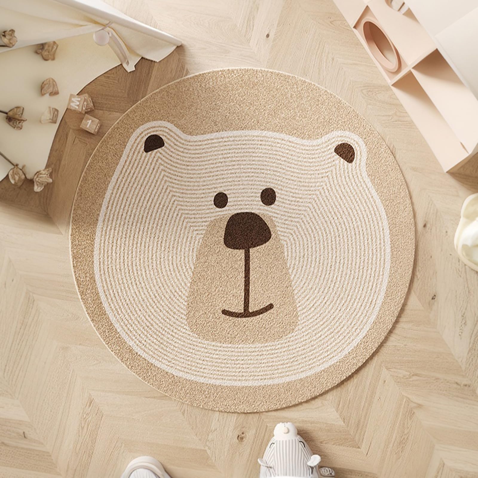 Kinderteppich Rund, Spielteppich Kinder, Waschbar Krabbeldecke Teppich Kinderzimmer,Pädagogischer Kinderzimmer Teppiche für Junge Mädchen (Bär,120 * 120cm)