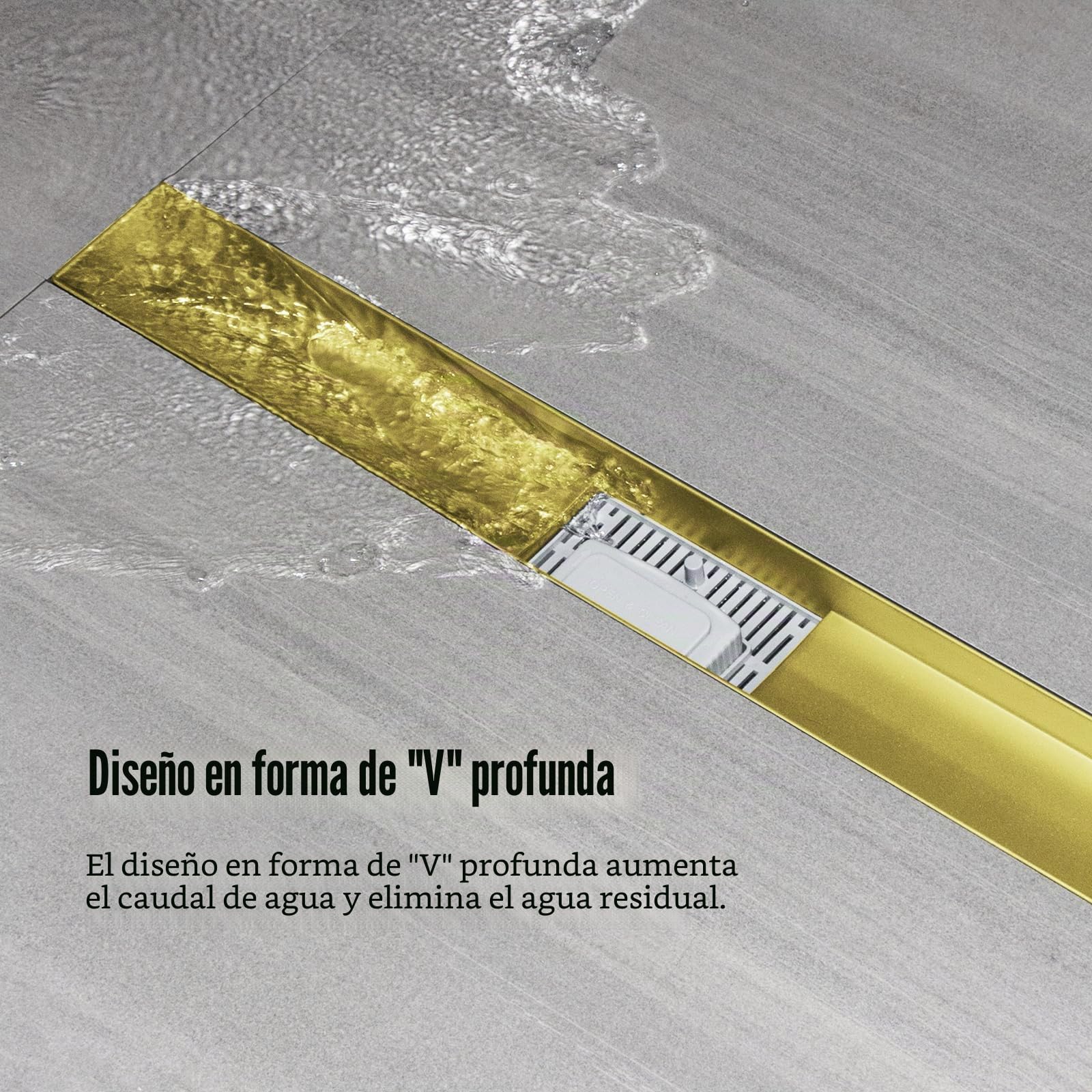 Canaleta Ducha 70 Cm, Dorado 2 en 1 Sumidero Ducha con Sifón | Canal Ducha de Acero Inoxidable con Sifón y Filtros