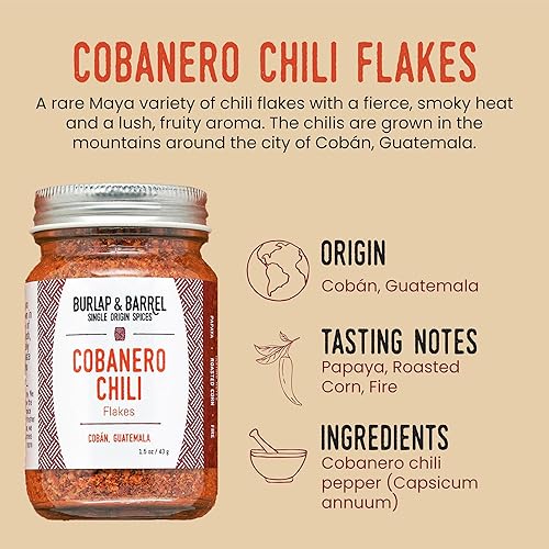 Miniatura 2 de Burlap & Barrel Copos de chile Cobanero - Como se ve en Shark Tank! Calor ahumado, afrutado y aroma a melocotón, copos de polvo rojo para platos