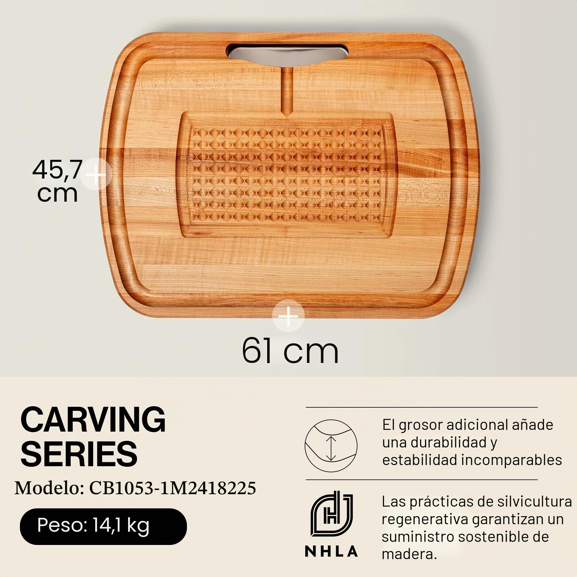 Boos Block Tabla Cortar con Recipientes - Reversible - 61 x 46 x 5,6 cm | Ranura Para Jugo - Tabla Cortar Cocina Profesional - Tabla Madera Cocina Grande - Extra Gruesa