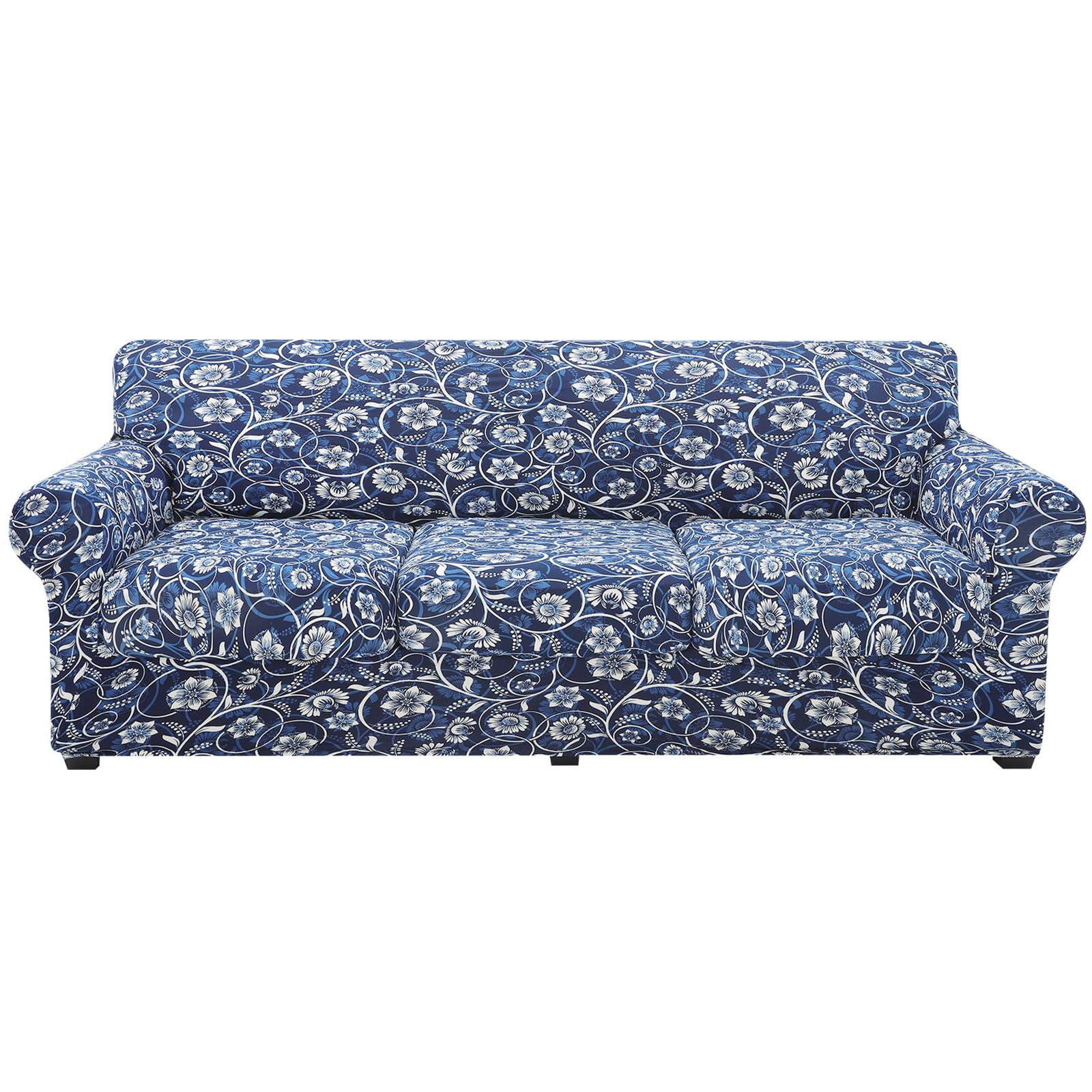 hyha Couch Cover, Floral Pattern, Stretch, Printed, 4 Pieces, Sofa Slipcovers, for 3 Separate Cushion Couch, Washable Furniture Protector for Dogs(Sofa, Baroque)