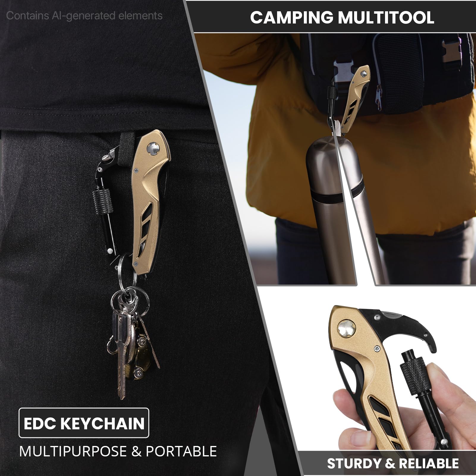 FUNBRO Cuchillo multiherramienta, regalo para hombres (dorado)